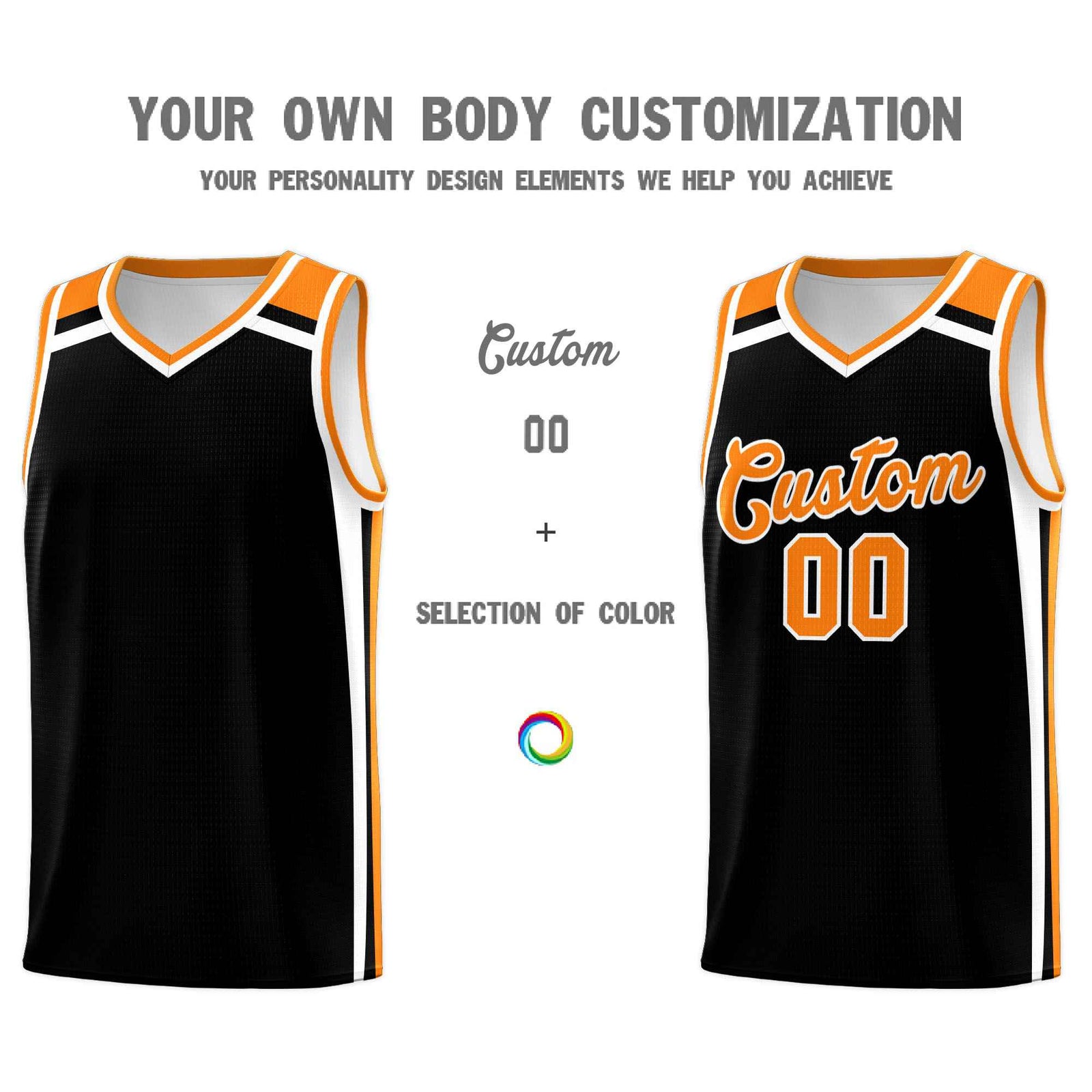 Custom Black Orange White Trendy Color Charge Series Sports Uniform Basketball Jersey| KXKSHOP
