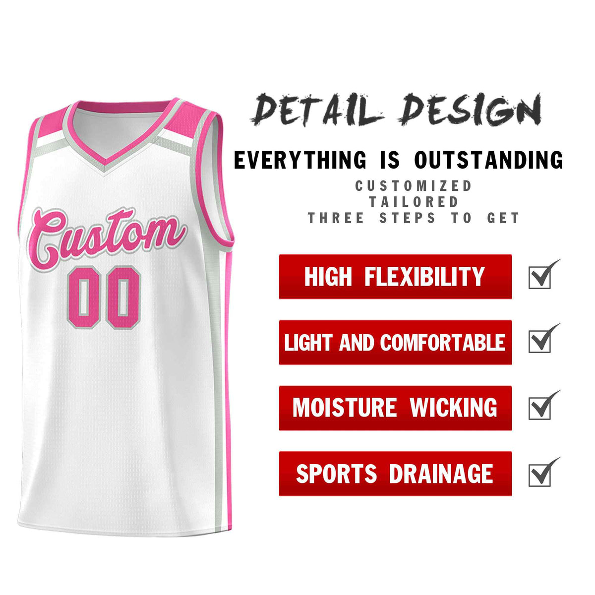 Custom White Gray Pink Trendy Color Charge Series Sports Uniform Basketball Jersey| KXKSHOP