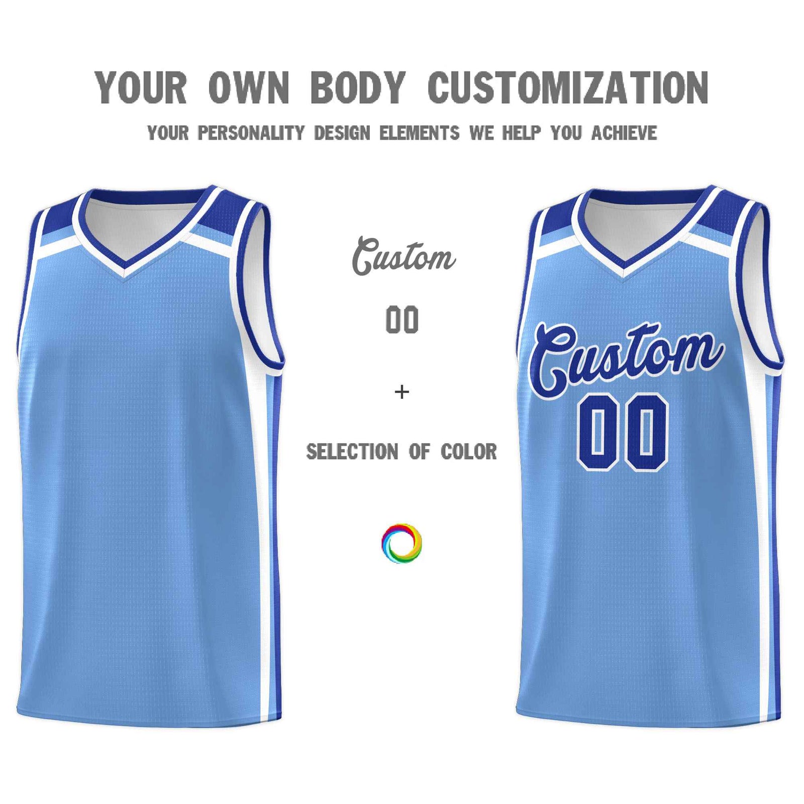 Custom Light Blue Royal Blue White Trendy Color Charge Series Sports Uniform Basketball Jersey| KXKSHOP