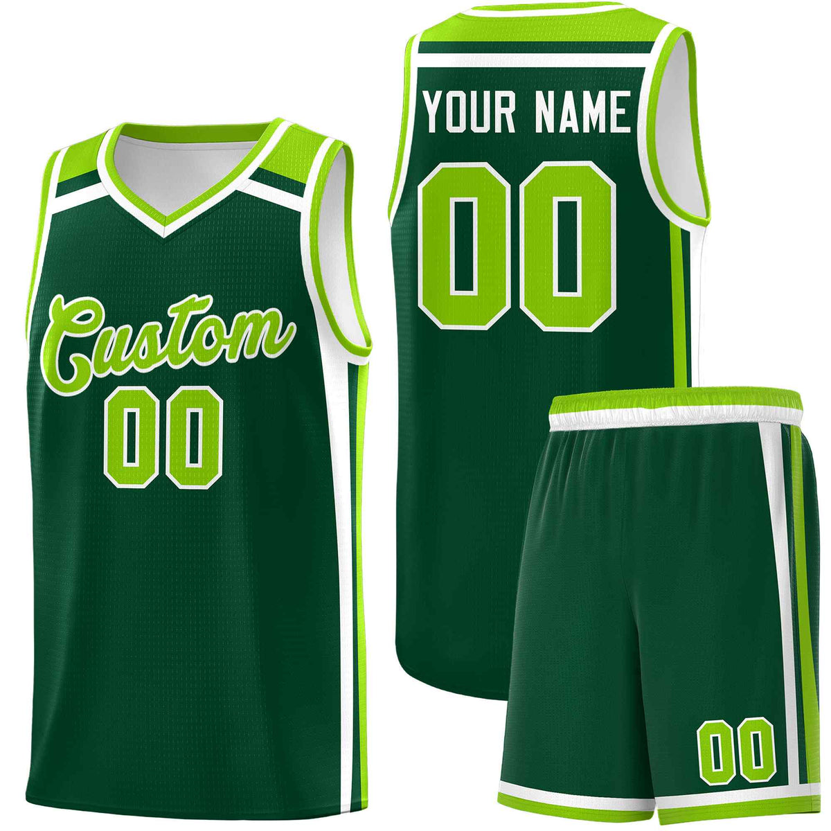 Custom Dark Green White Neon Green Trendy Color Charge Series Sports Uniform Basketball Jersey| KXKSHOP