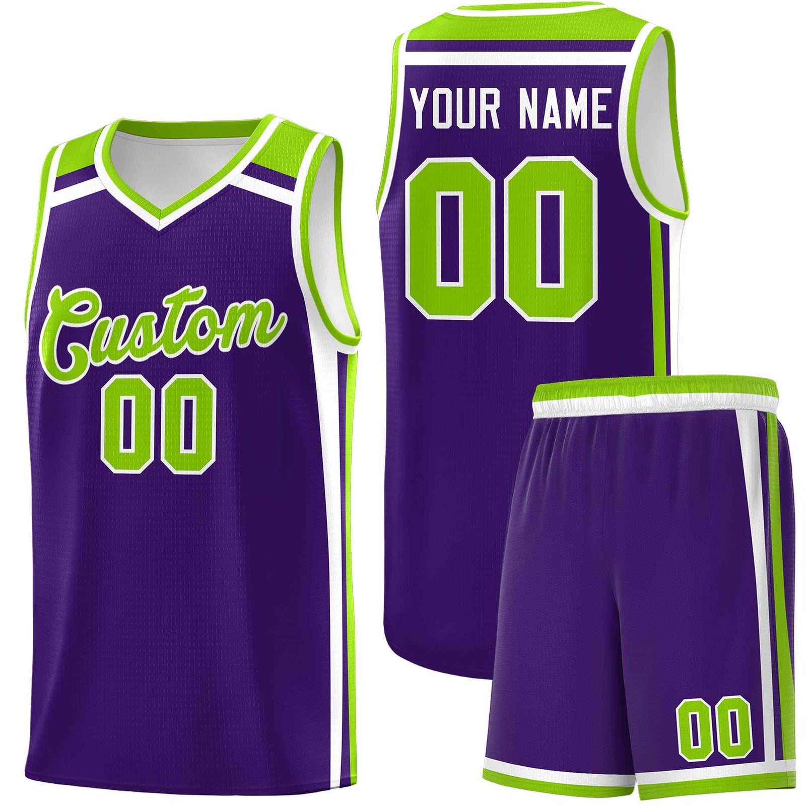 Custom Purple Neon Green White Trendy Color Charge Series Sports Uniform Basketball Jersey| KXKSHOP