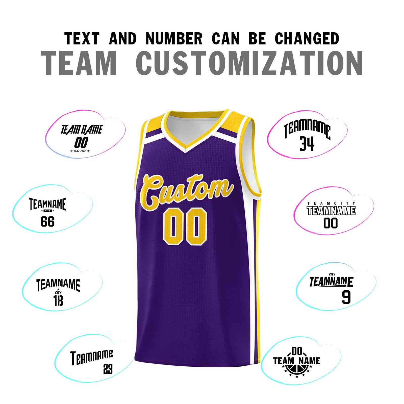 Custom Purple Gold White Trendy Color Charge Series Sports Uniform Basketball Jersey| KXKSHOP