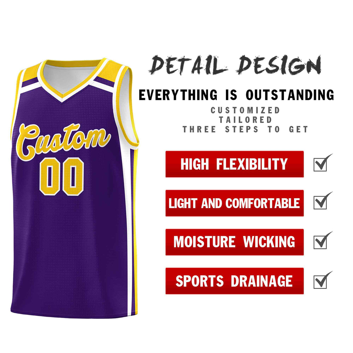 Custom Purple Gold White Trendy Color Charge Series Sports Uniform Basketball Jersey| KXKSHOP