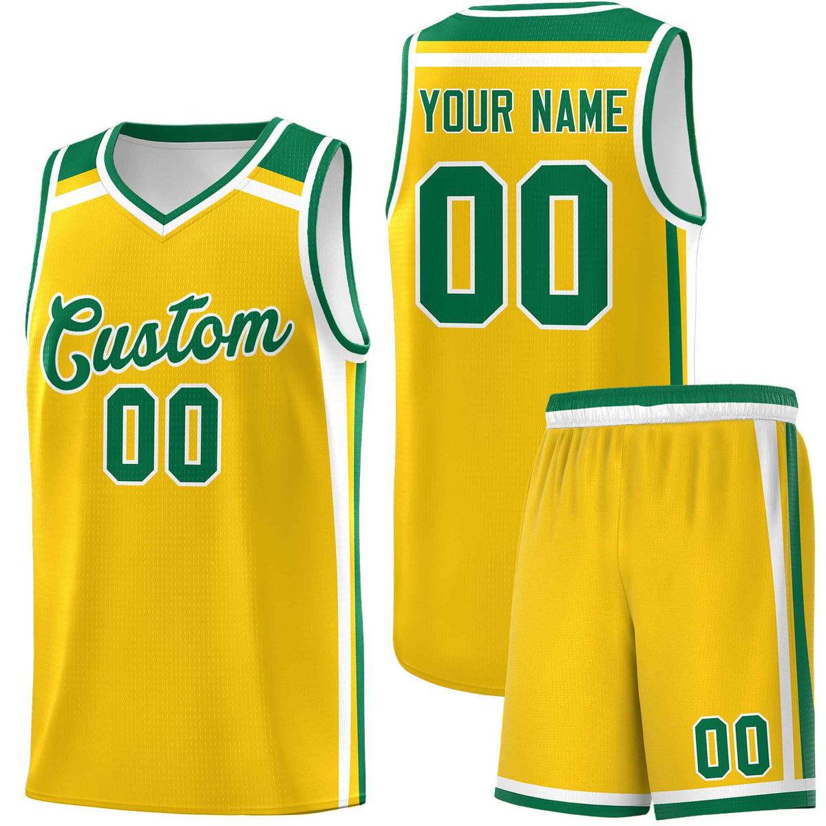 Custom Gold Kelly Green White Trendy Color Charge Series Sports Uniform Basketball Jersey| KXKSHOP