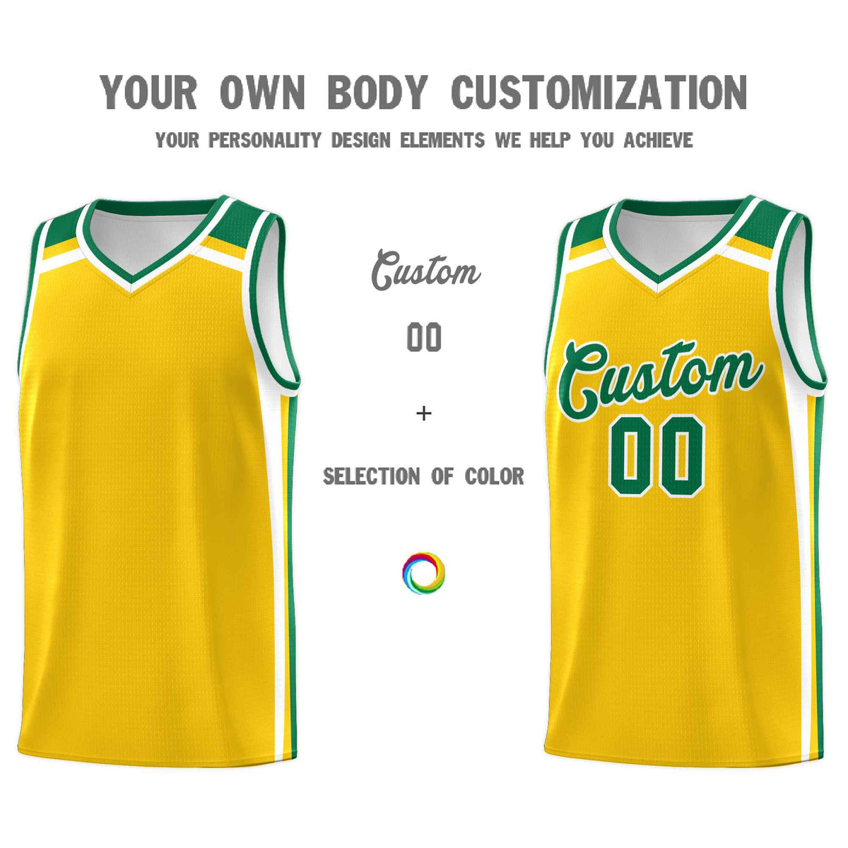 Custom Gold Kelly Green White Trendy Color Charge Series Sports Uniform Basketball Jersey| KXKSHOP