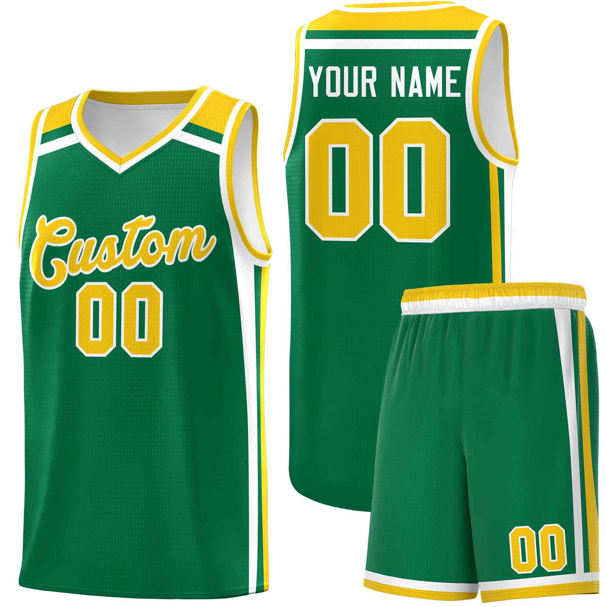Custom Kelly Green Gold White Trendy Color Charge Series Sports Uniform Basketball Jersey| KXKSHOP