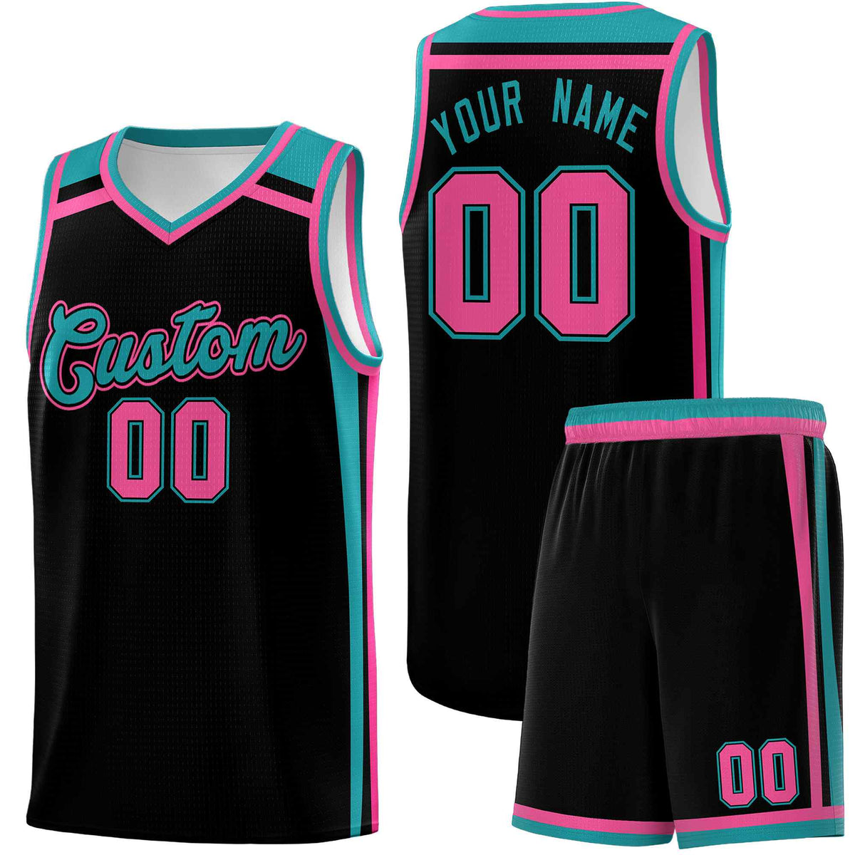 Custom Black Aqua Pink Trendy Color Charge Series Sports Uniform Basketball Jersey