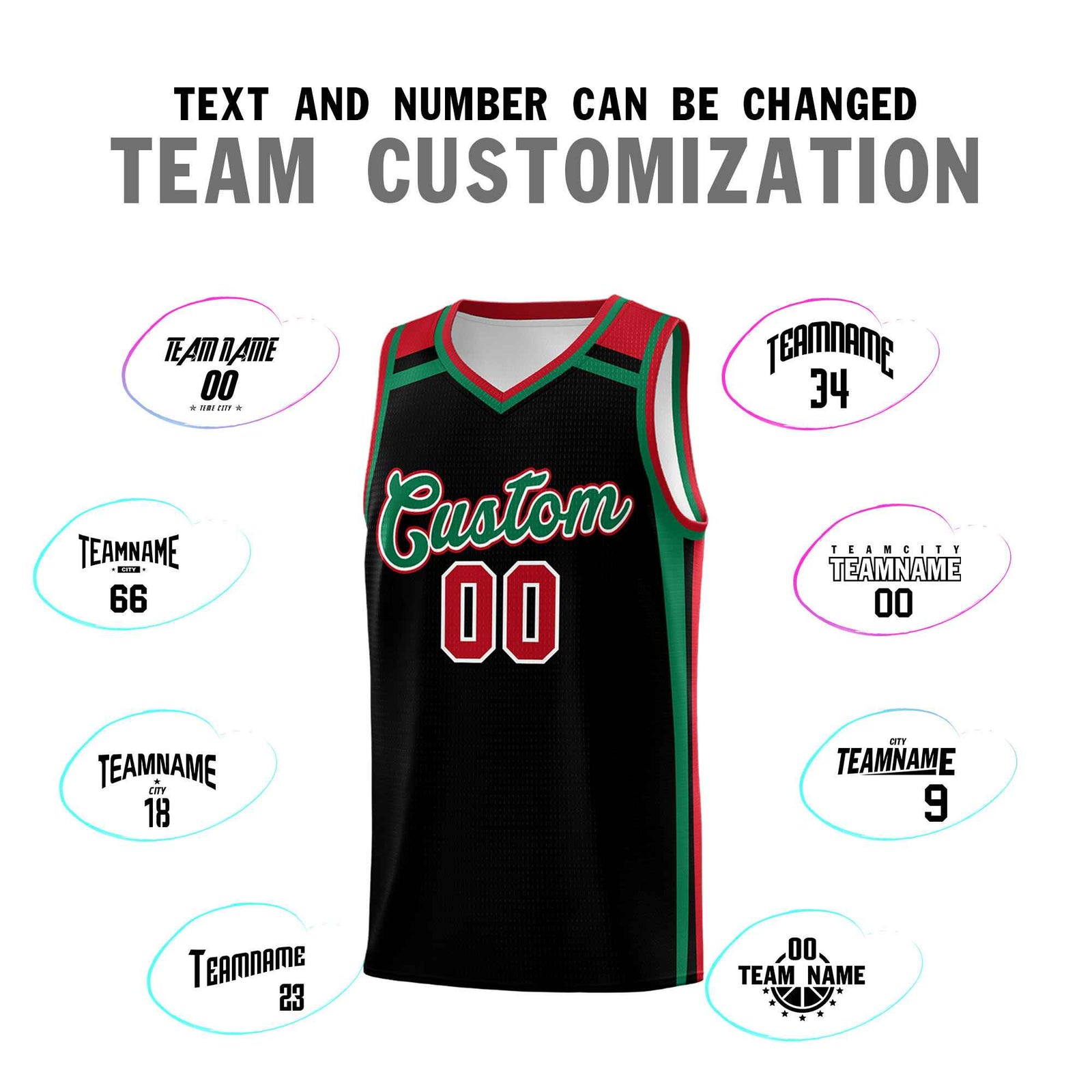 Custom Black Kelly Green Red Trendy Color Charge Series Sports Uniform Basketball Jersey