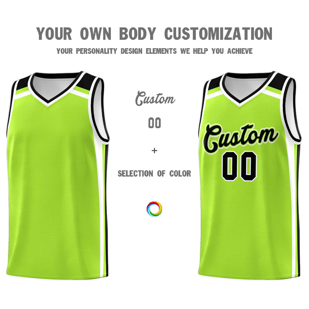 Custom Neon Green White Black Trendy Color Charge Series Sports Uniform Basketball Jersey