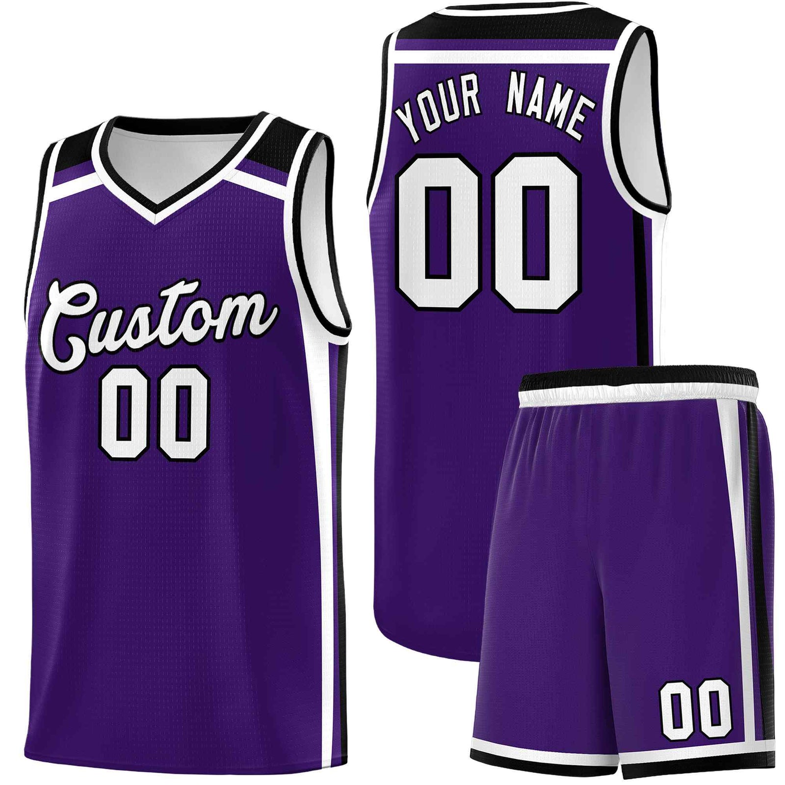 Custom Purple White Black Trendy Color Charge Series Sports Uniform Basketball Jersey