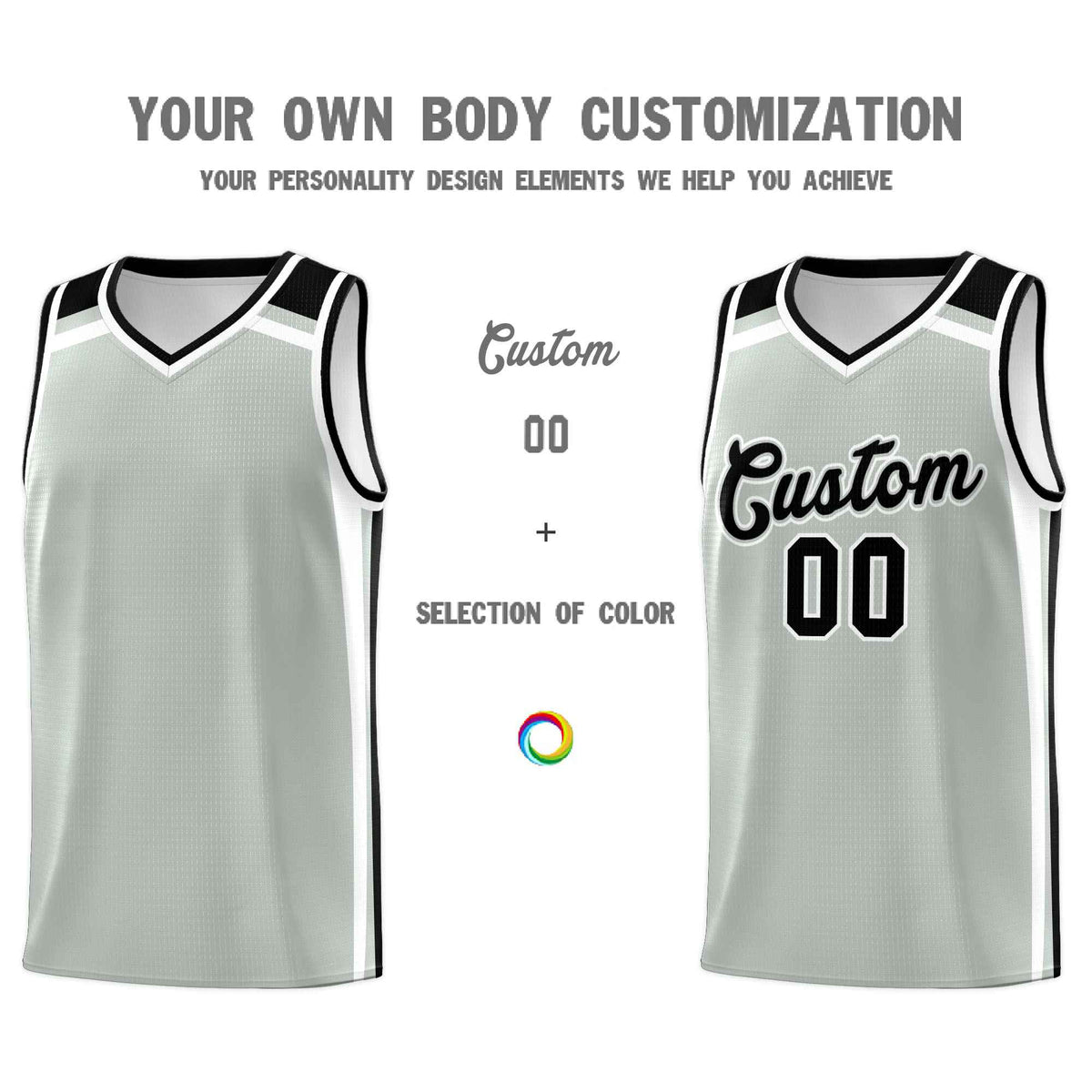 Custom Gray Black White Trendy Color Charge Series Sports Uniform Basketball Jersey