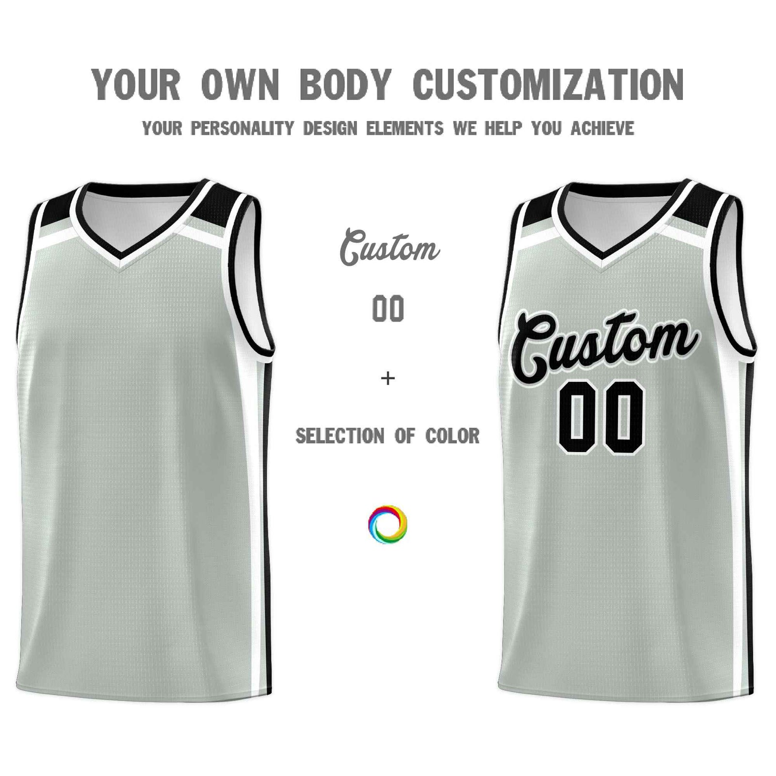 Custom Gray Black White Trendy Color Charge Series Sports Uniform Basketball Jersey