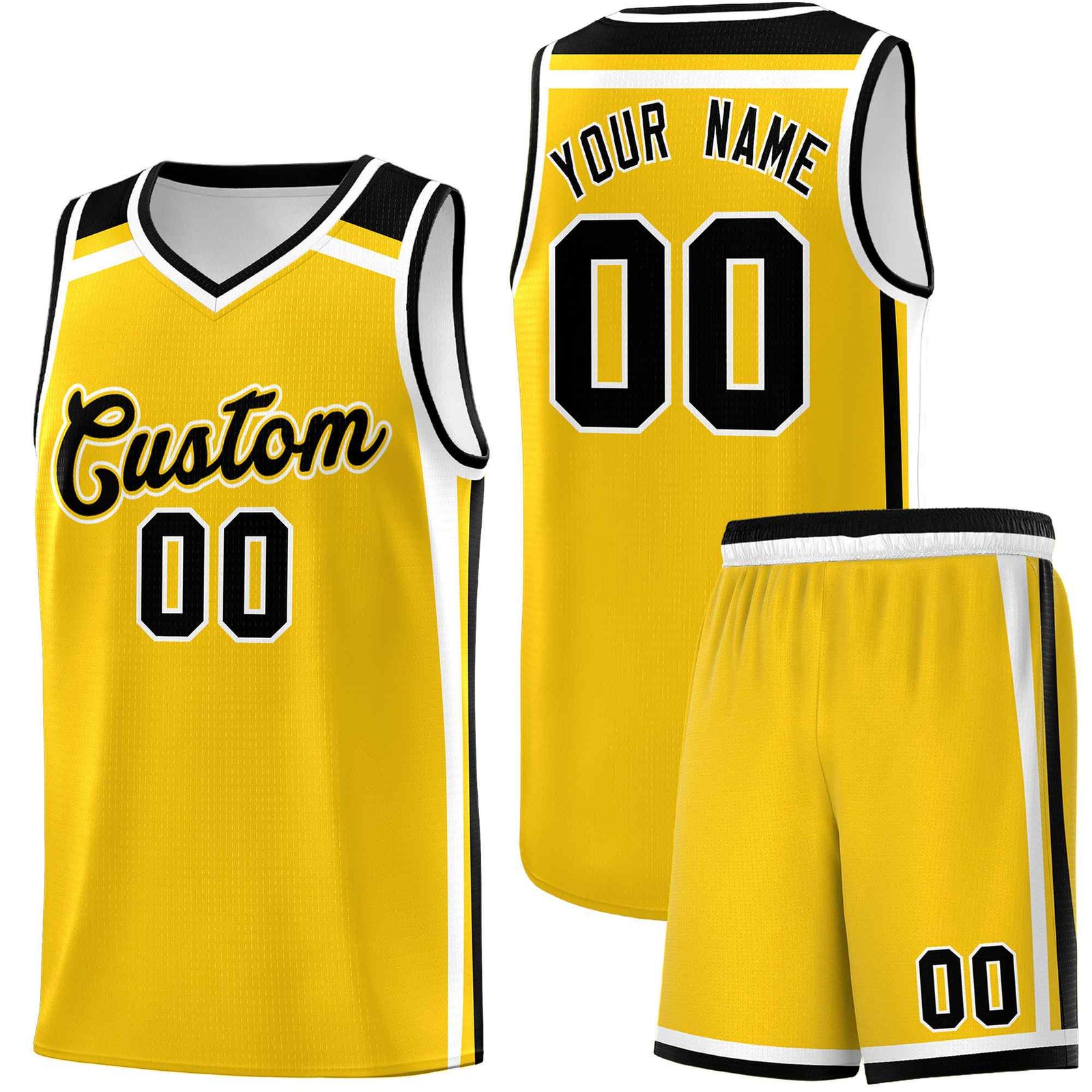 Custom Gold Black White Trendy Color Charge Series Sports Uniform Basketball Jersey