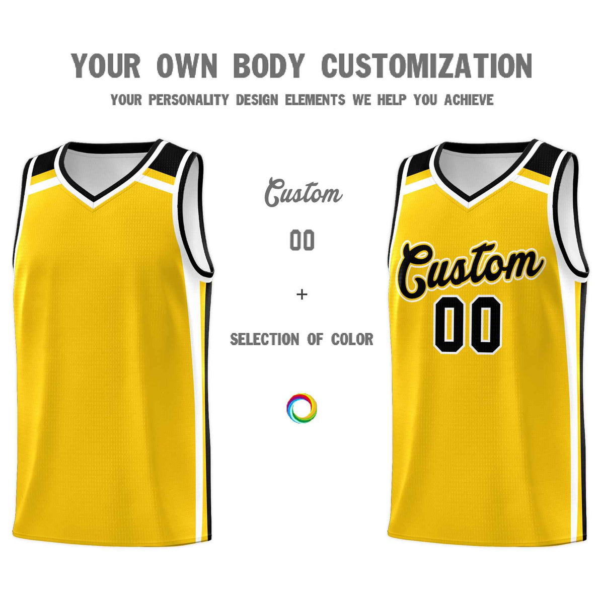 Custom Gold Black White Trendy Color Charge Series Sports Uniform Basketball Jersey
