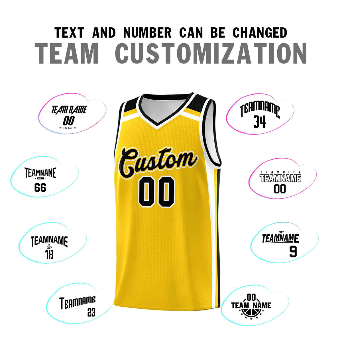 Custom Gold Black White Trendy Color Charge Series Sports Uniform Basketball Jersey