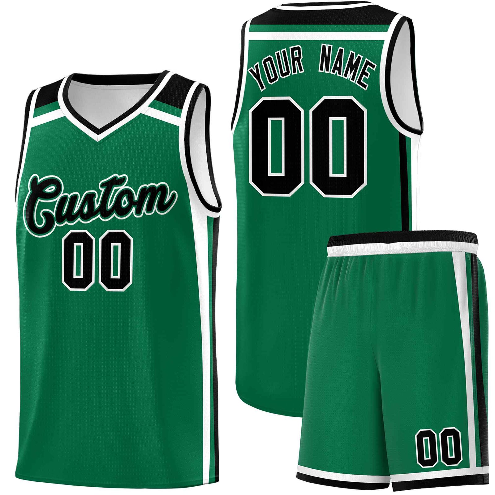 Custom Kelly Green Black White Trendy Color Charge Series Sports Uniform Basketball Jersey