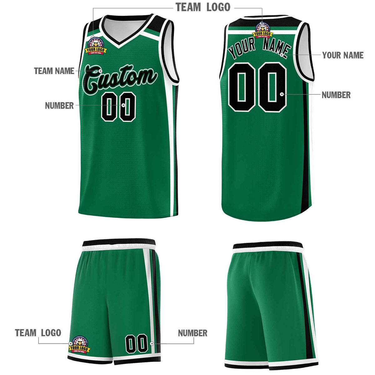 Custom Kelly Green Black White Trendy Color Charge Series Sports Uniform Basketball Jersey
