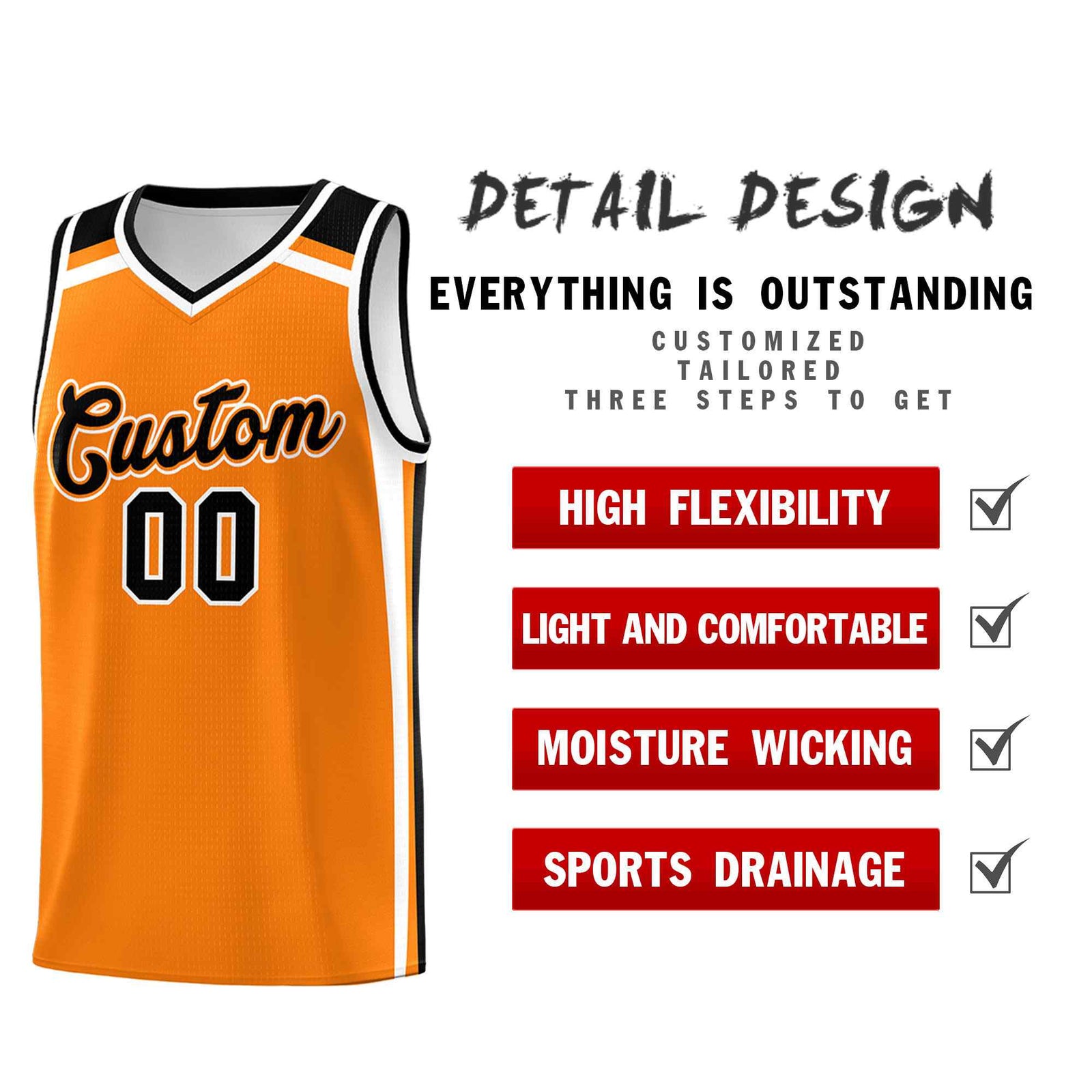 Custom Orange Black White Trendy Color Charge Series Sports Uniform Basketball Jersey
