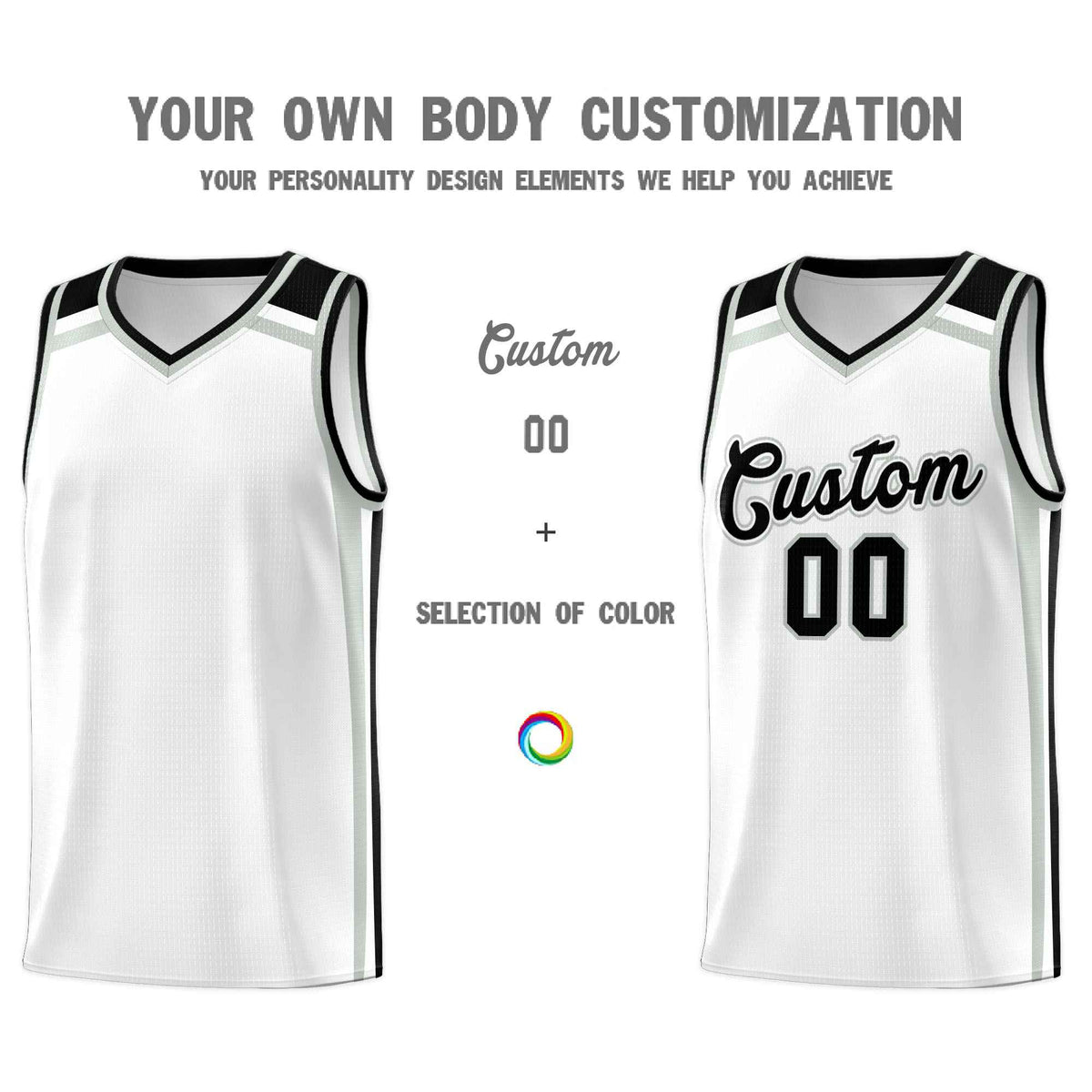 Custom White Gray Black Trendy Color Charge Series Sports Uniform Basketball Jersey