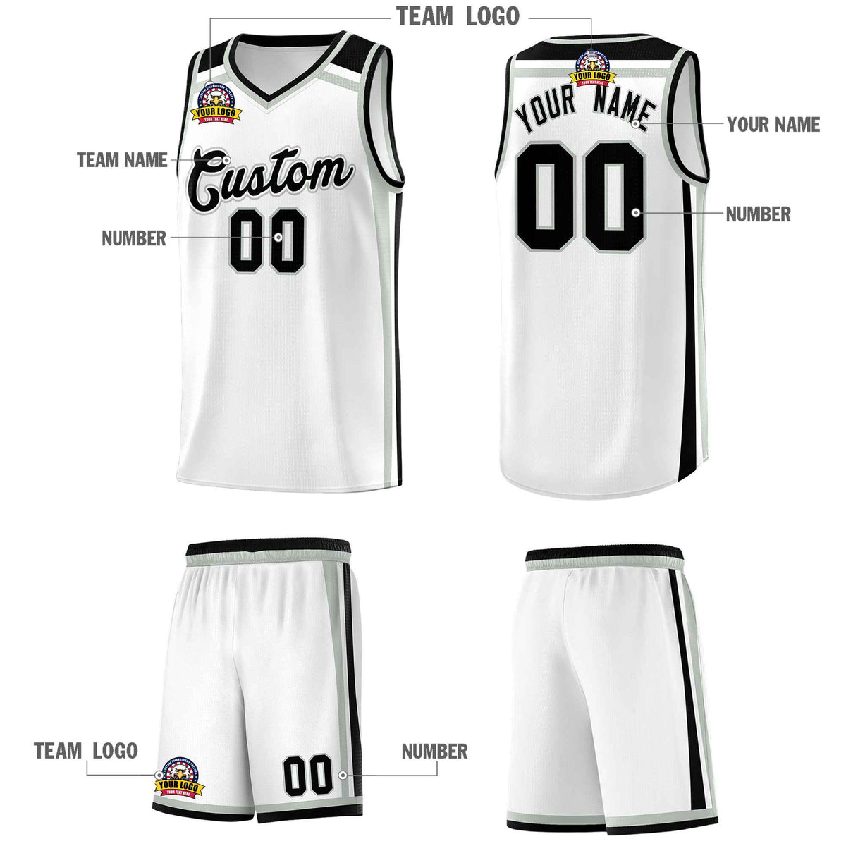 Custom White Gray Black Trendy Color Charge Series Sports Uniform Basketball Jersey