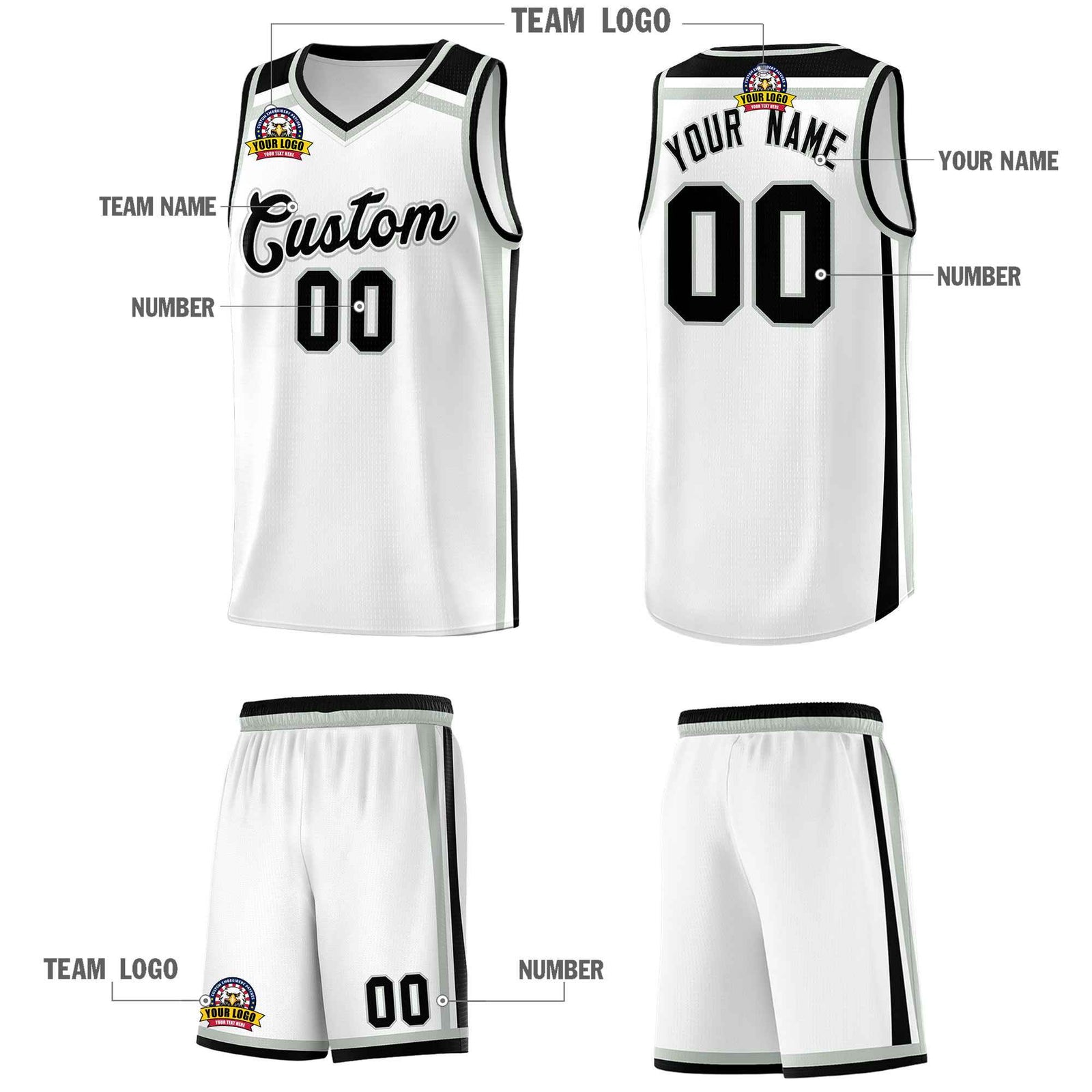 Custom White Gray Black Trendy Color Charge Series Sports Uniform Basketball Jersey