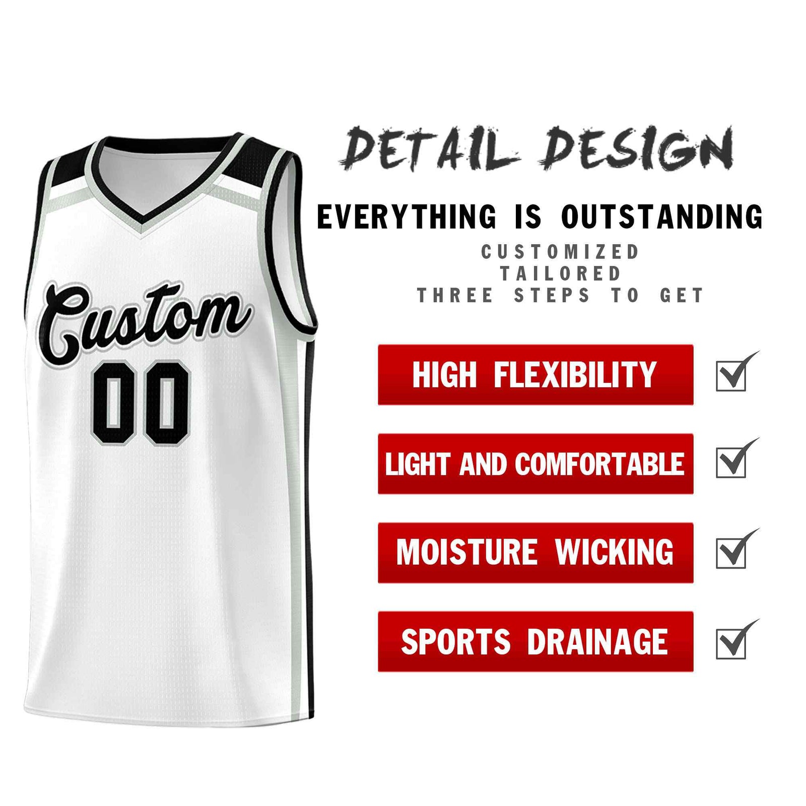 Custom White Gray Black Trendy Color Charge Series Sports Uniform Basketball Jersey