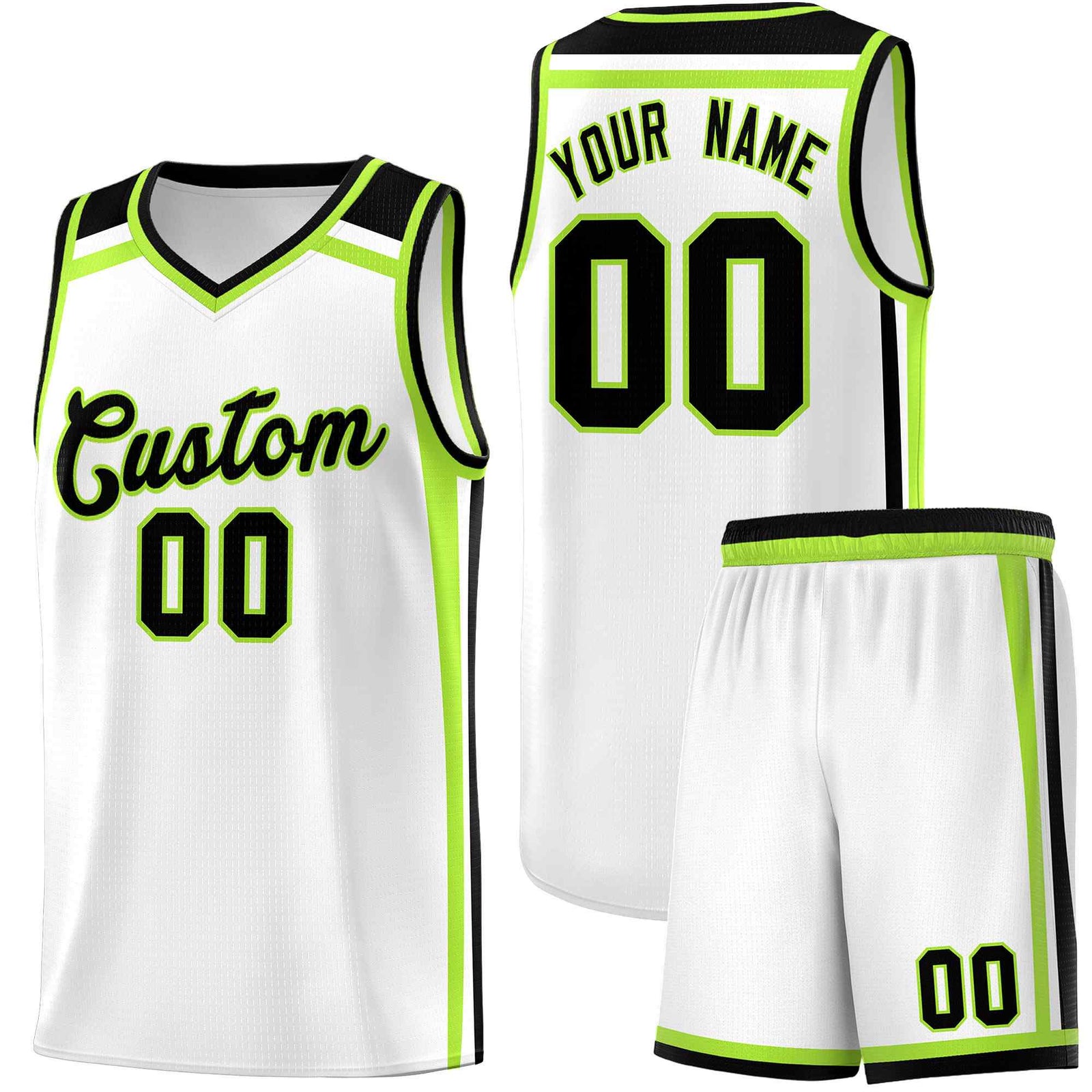 Custom White Black Neon Green Trendy Color Charge Series Sports Uniform Basketball Jersey