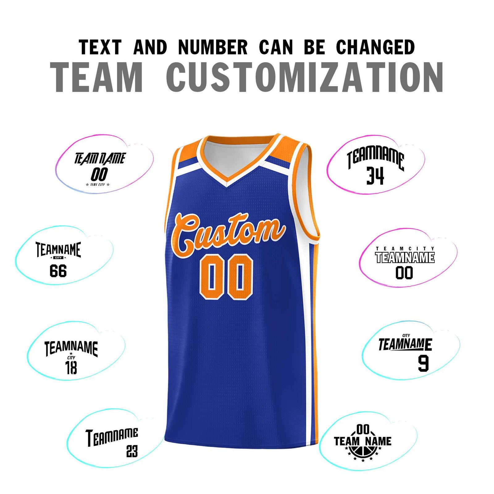 Custom Royal Blue White Orange Trendy Color Charge Series Sports Uniform Basketball Jersey