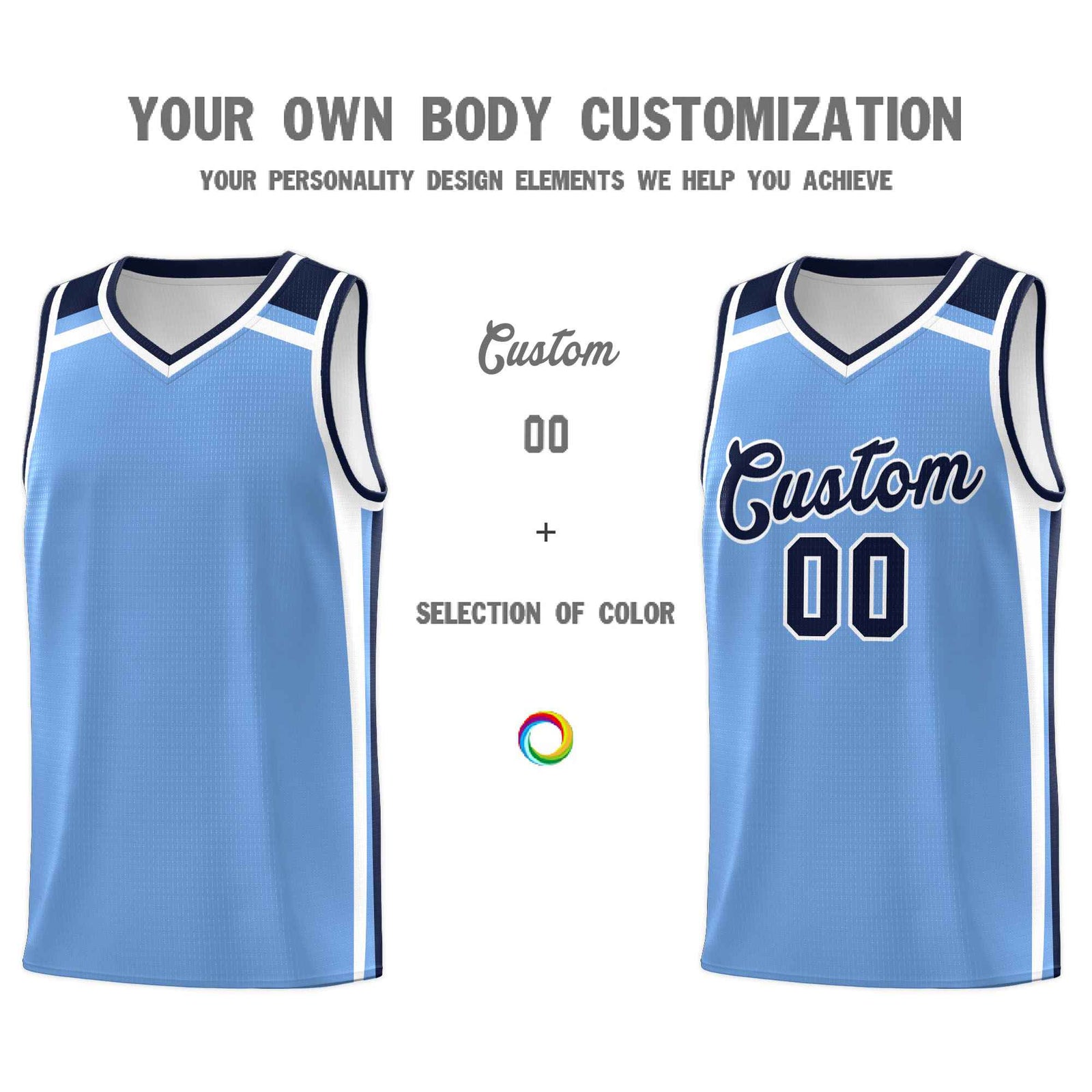 Custom Light Blue Navy White Trendy Color Charge Series Sports Uniform Basketball Jersey