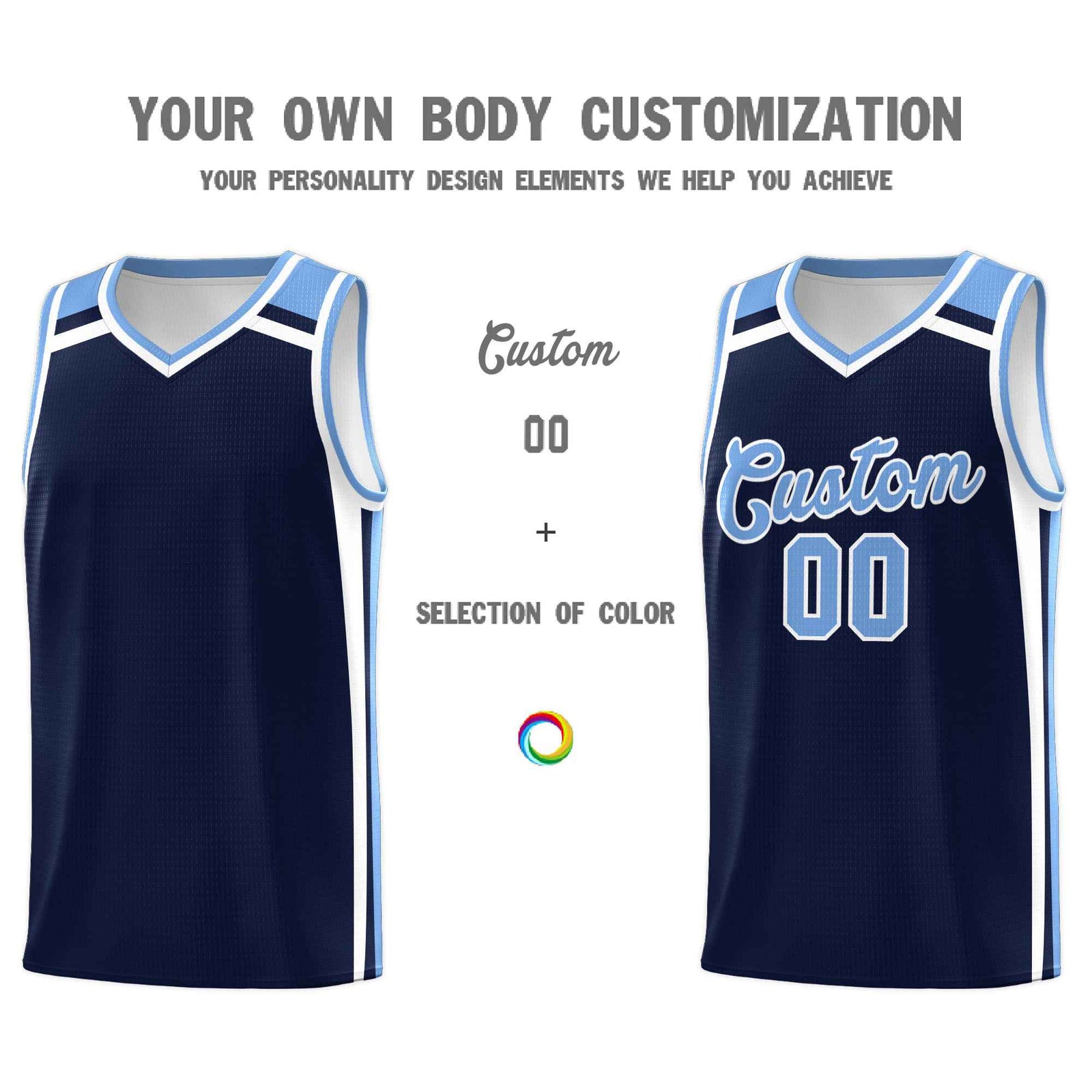 Custom Navy Light Blue White Trendy Color Charge Series Sports Uniform Basketball Jersey