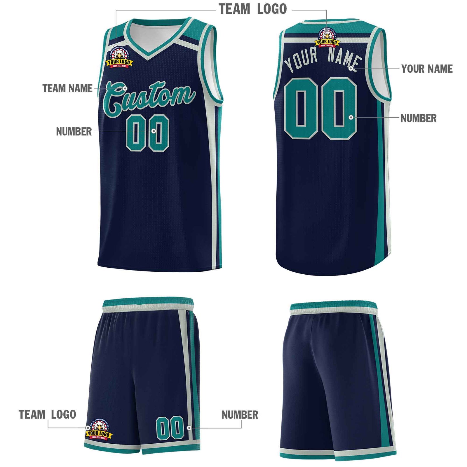 Custom Navy Gray Teal Trendy Color Charge Series Sports Uniform Basketball Jersey