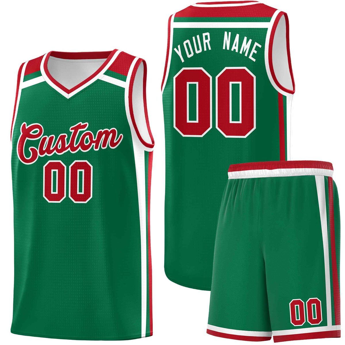 Custom Kelly Green Red White Trendy Color Charge Series Sports Uniform Basketball Jersey