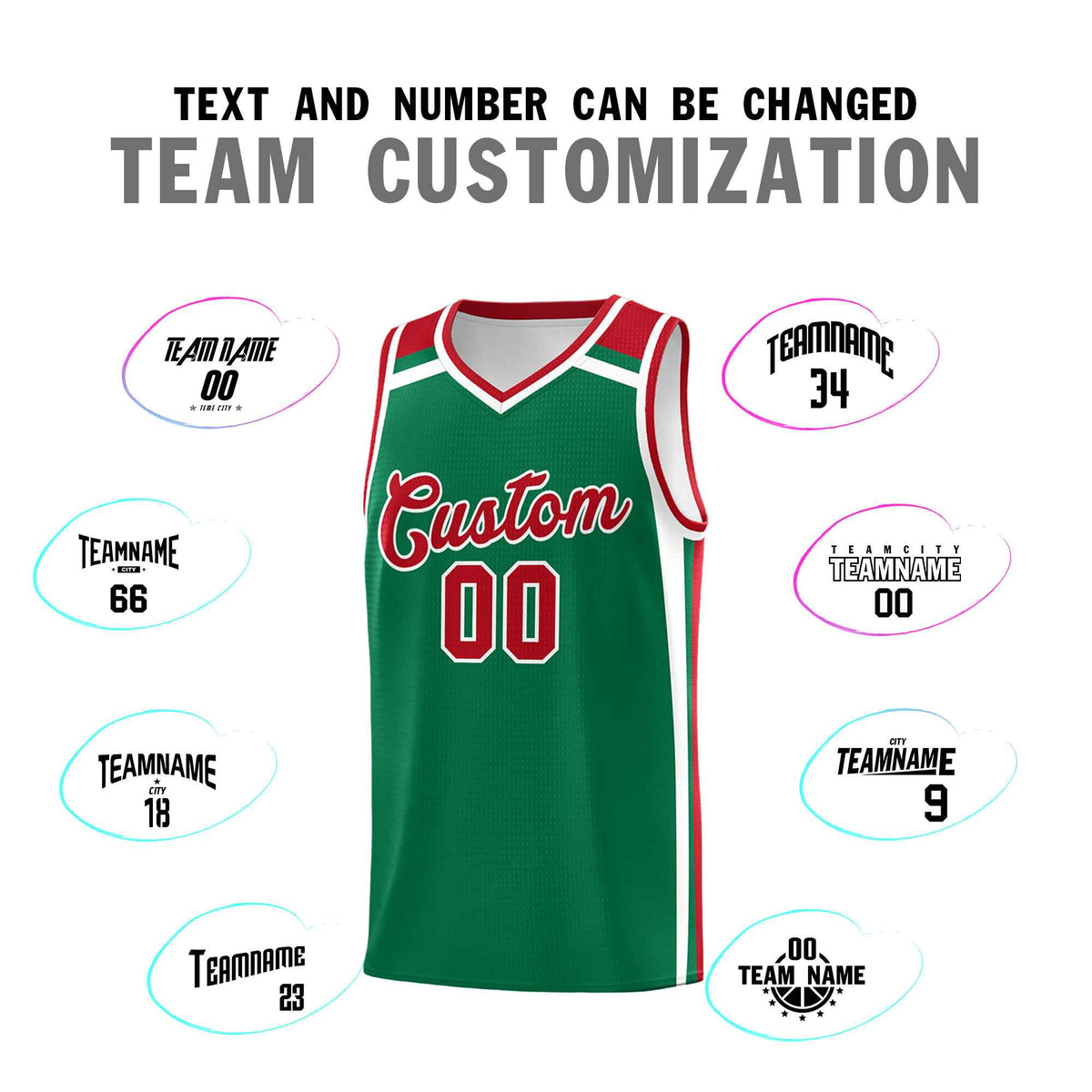 Custom Kelly Green Red White Trendy Color Charge Series Sports Uniform Basketball Jersey