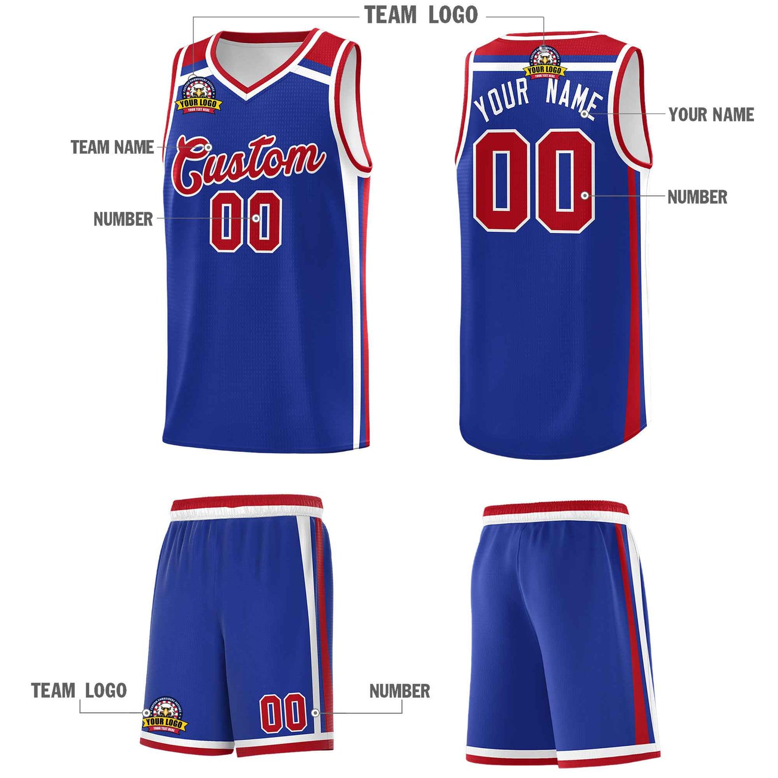 Custom Royal Blue Red White Trendy Color Charge Series Sports Uniform Basketball Jersey