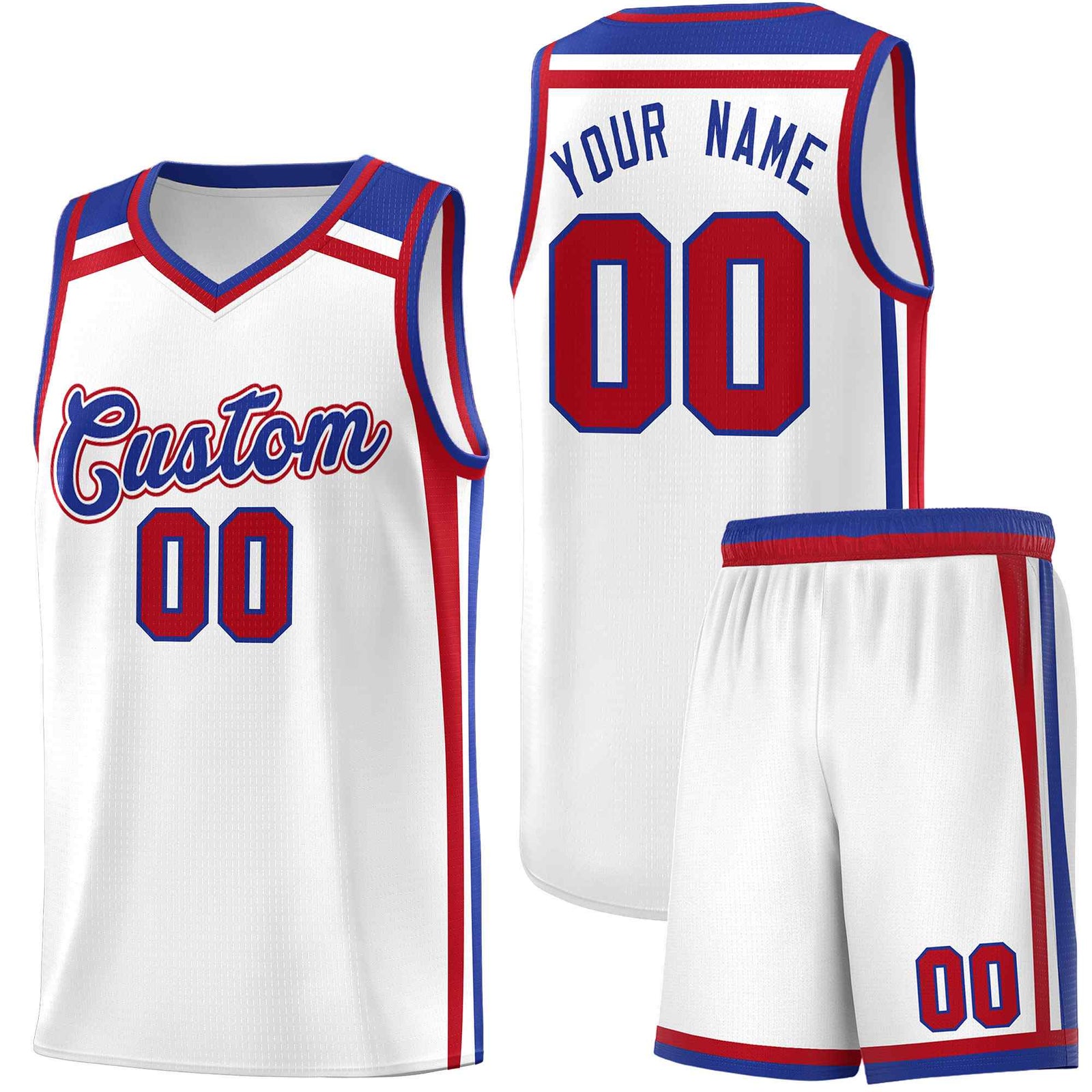 Custom White Royal Blue Red Trendy Color Charge Series Sports Uniform Basketball Jersey