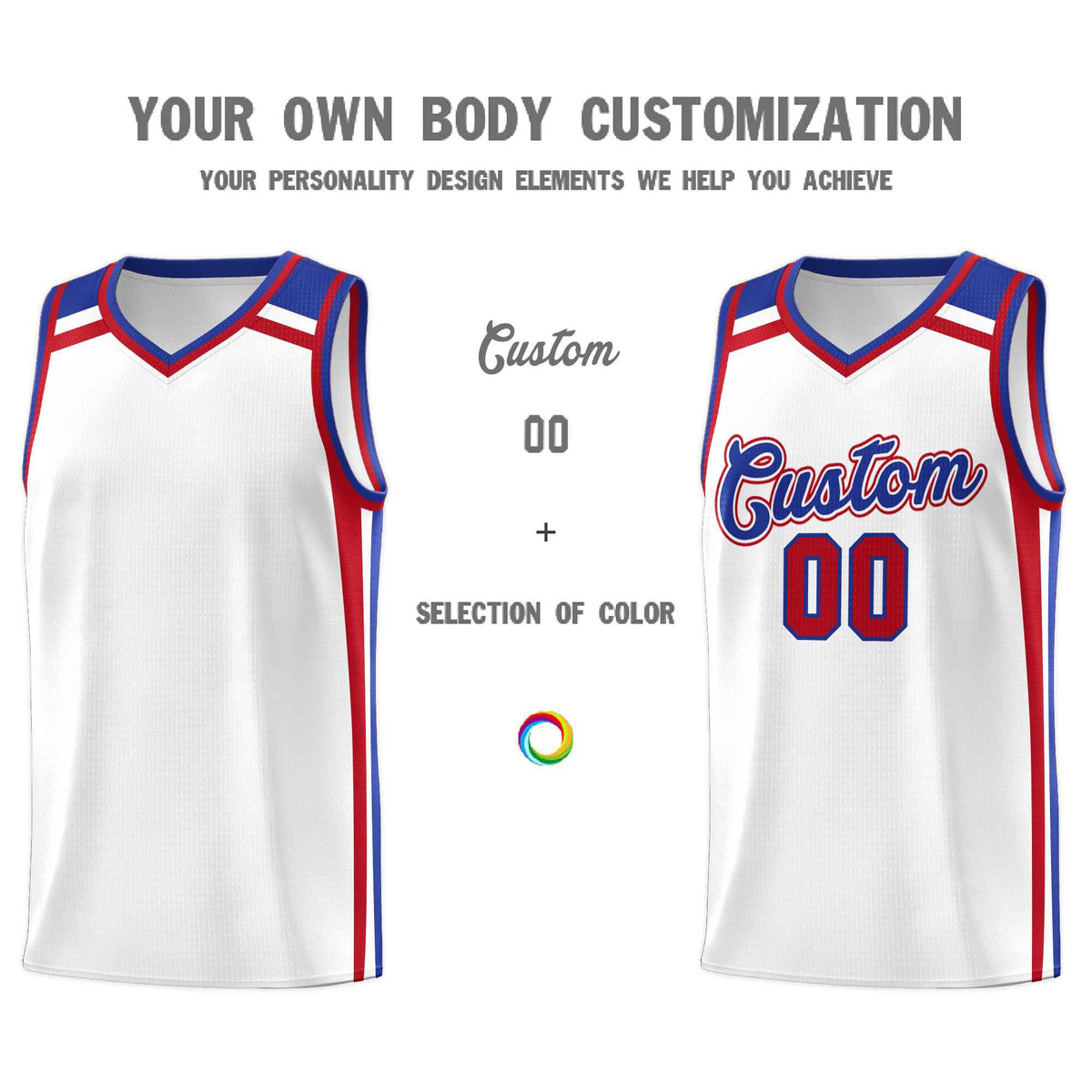 Custom White Royal Blue Red Trendy Color Charge Series Sports Uniform Basketball Jersey