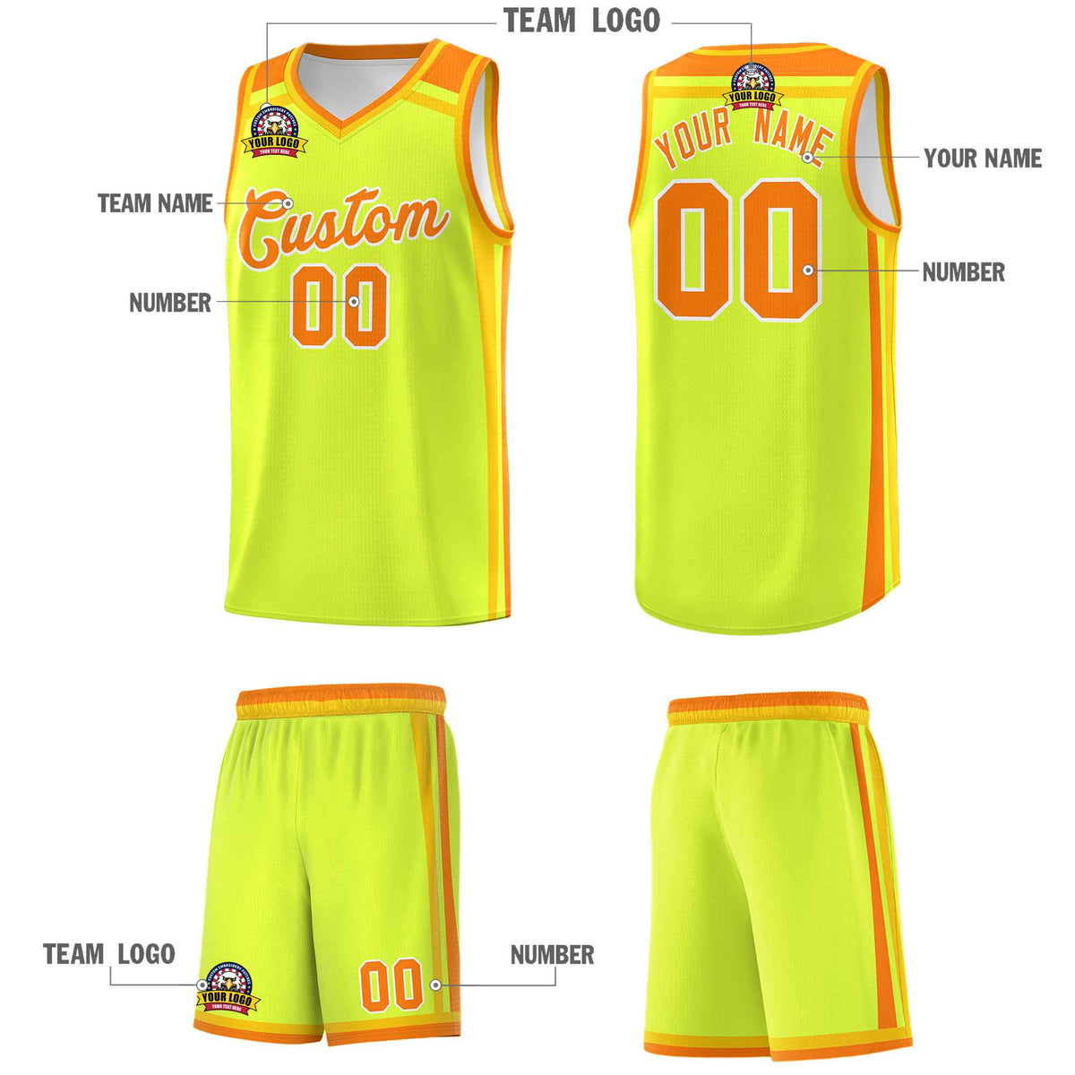 Custom Fluorescent Green Yellow Orange Trendy Color Charge Series Sports Uniform Basketball Jersey