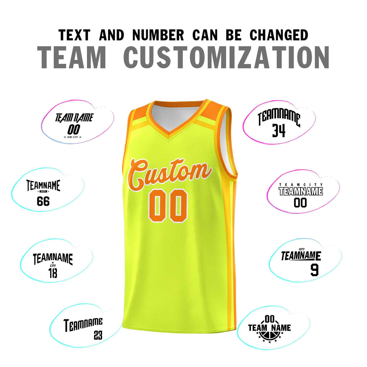 Custom Fluorescent Green Yellow Orange Trendy Color Charge Series Sports Uniform Basketball Jersey