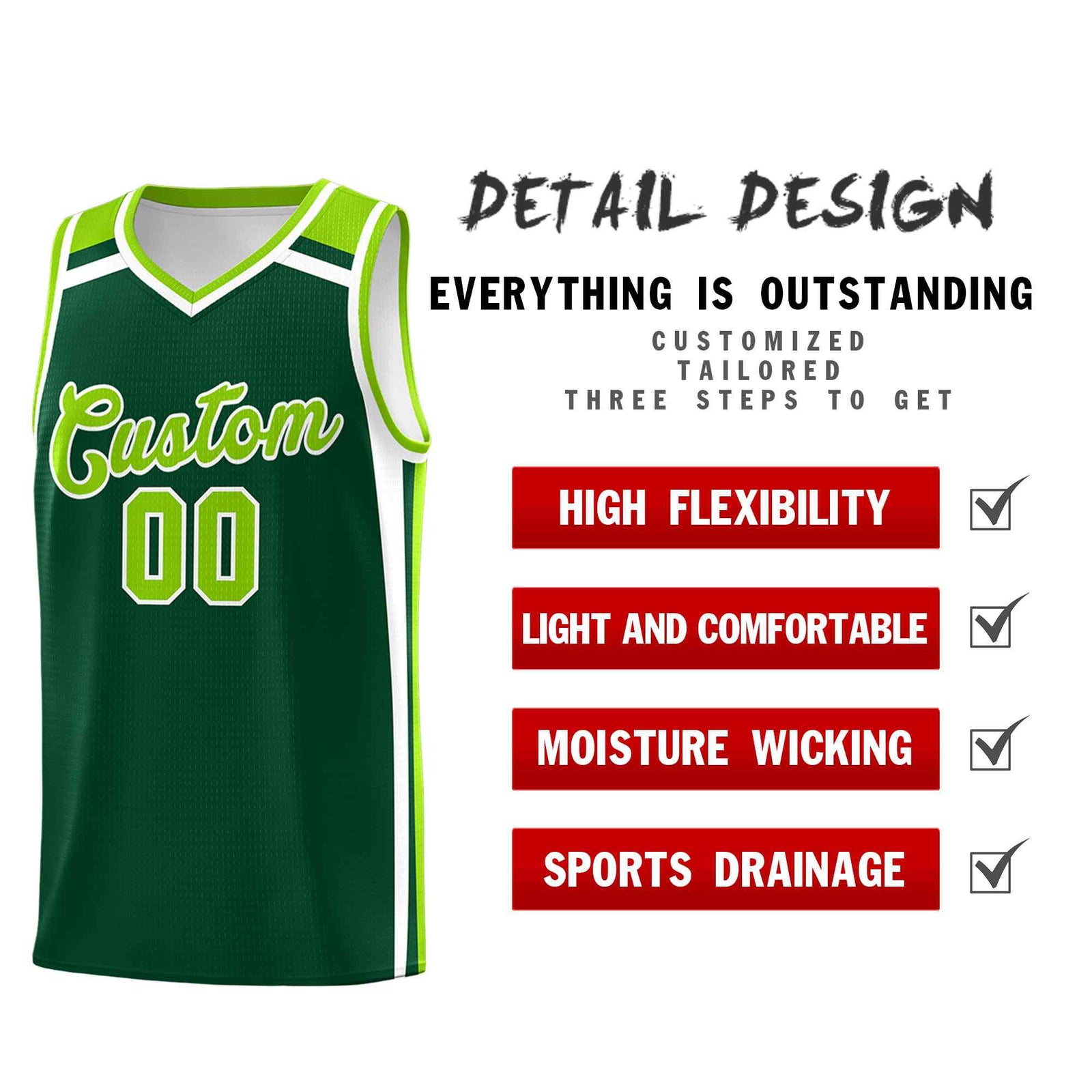 Custom Dark Green White Neon Green Trendy Color Charge Series Sports Uniform Basketball Jersey
