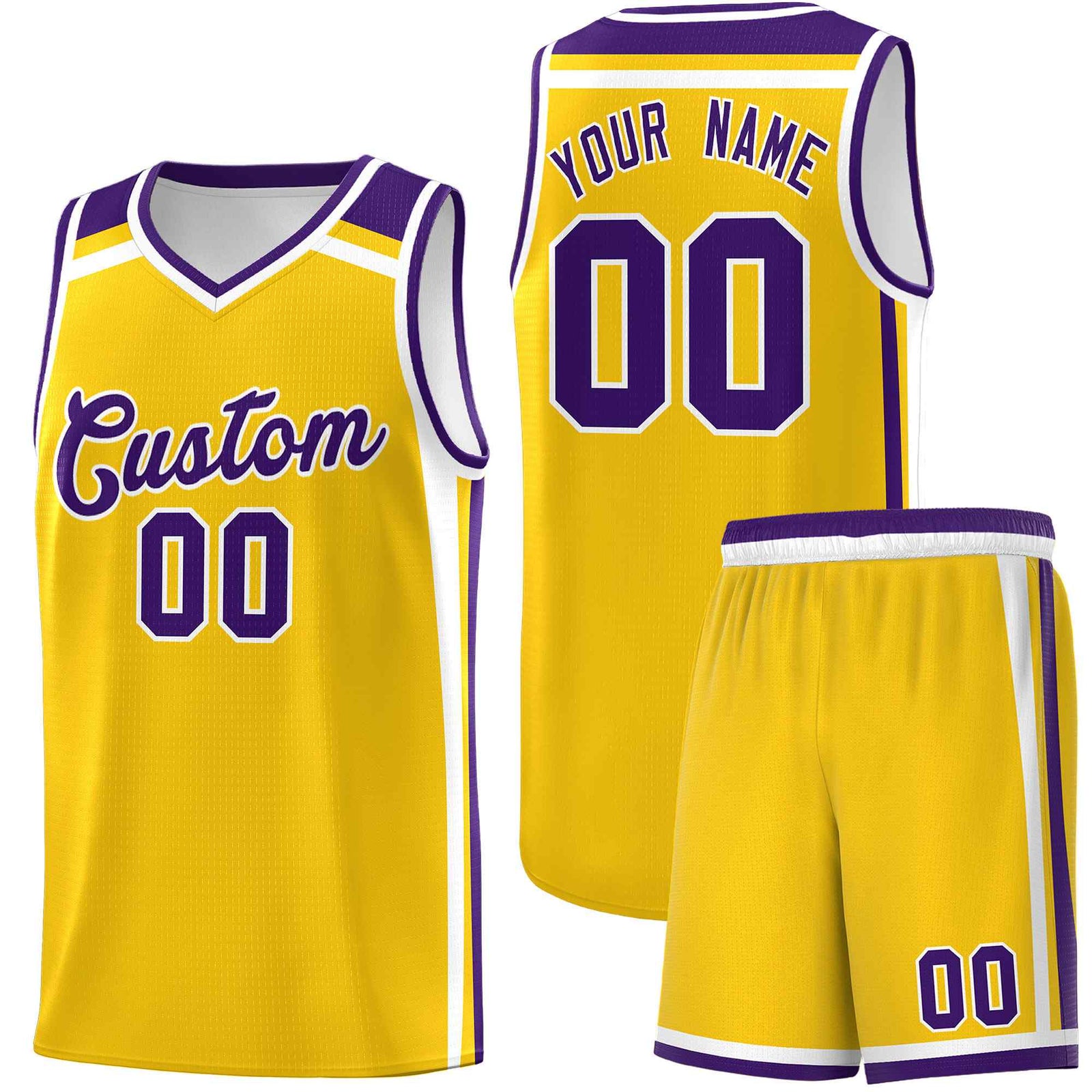 Custom Gold Purple White Trendy Color Charge Series Sports Uniform Basketball Jersey