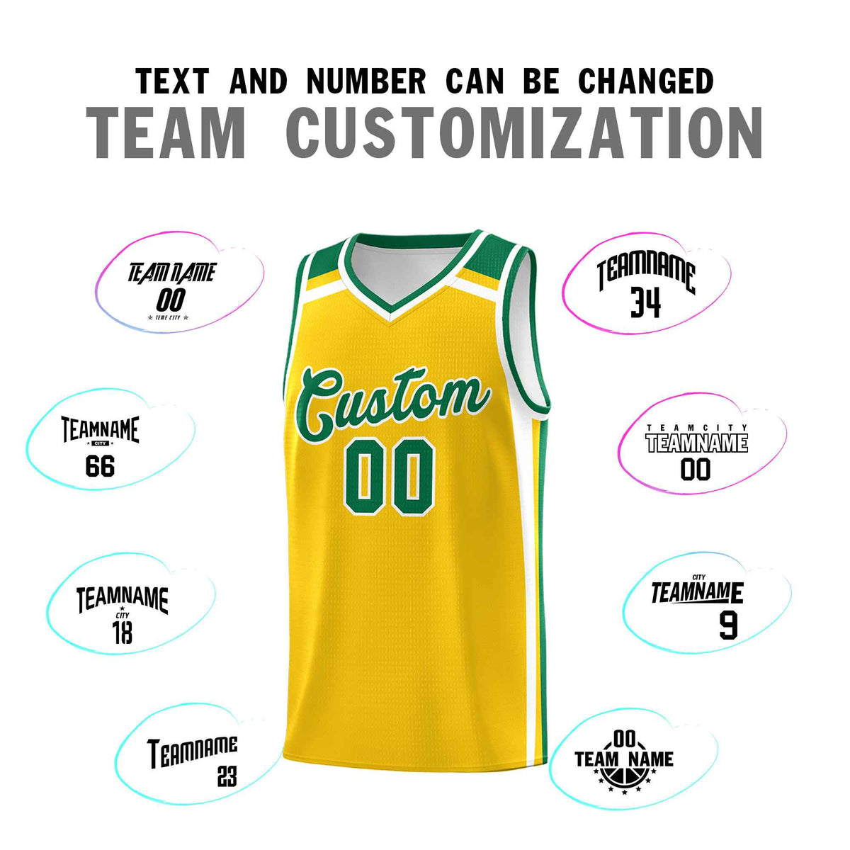 Custom Gold Kelly Green White Trendy Color Charge Series Sports Uniform Basketball Jersey