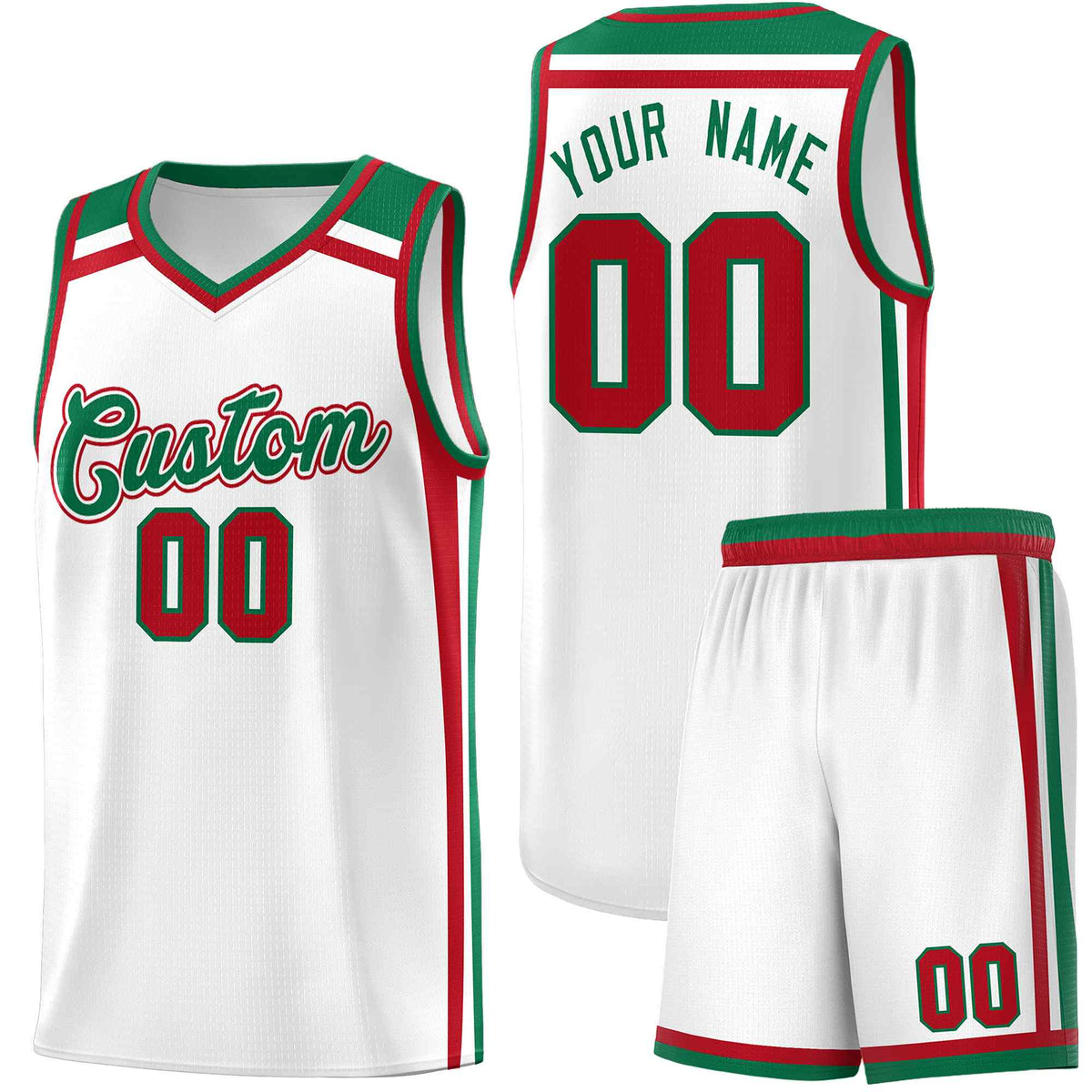 Custom White Kelly Green Red Trendy Color Charge Series Sports Uniform Basketball Jersey
