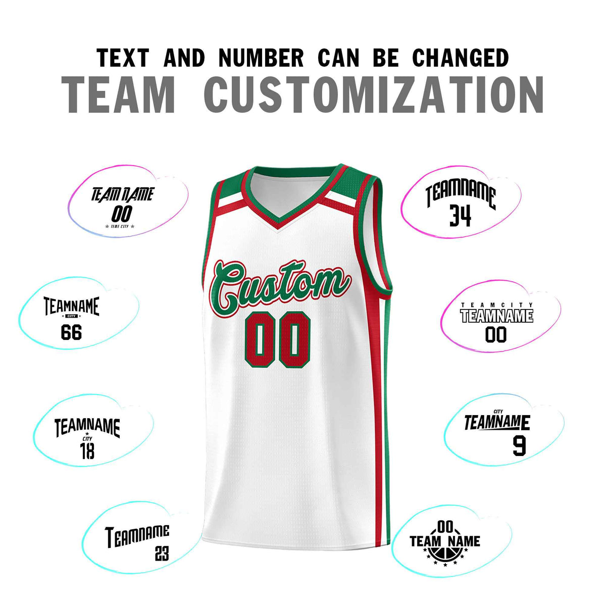 Custom White Kelly Green Red Trendy Color Charge Series Sports Uniform Basketball Jersey