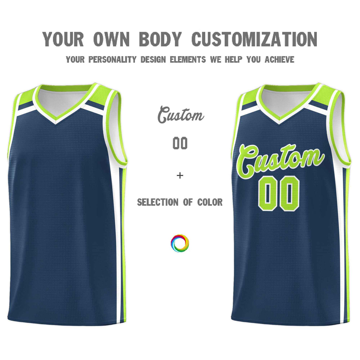 Custom Midnight Blue Neon Green White Trendy Color Charge Series Sports Uniform Basketball Jersey