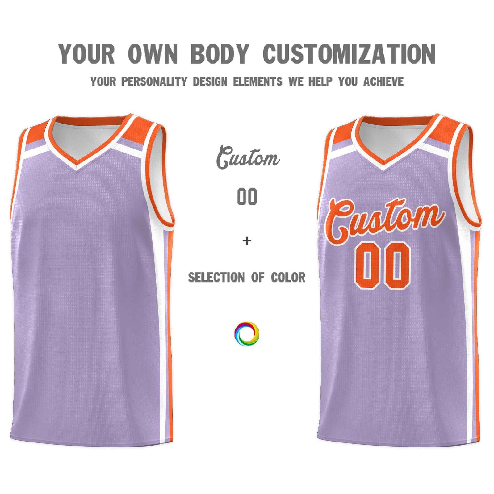 Custom Light Purple Orange White Trendy Color Charge Series Sports Uniform Basketball Jersey
