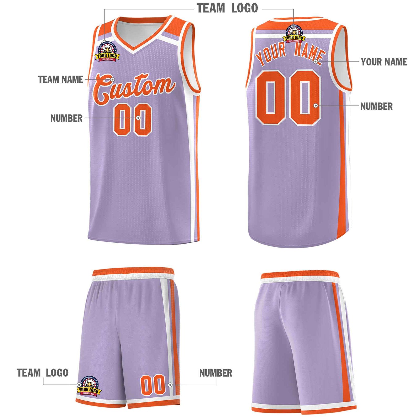 Custom Light Purple Orange White Trendy Color Charge Series Sports Uniform Basketball Jersey