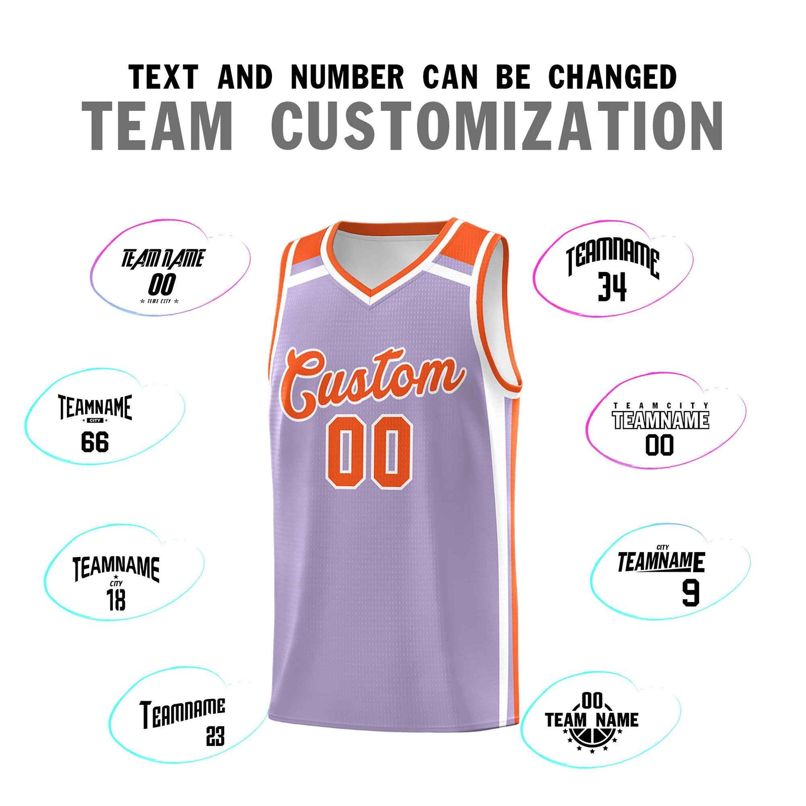 Custom Light Purple Orange White Trendy Color Charge Series Sports Uniform Basketball Jersey