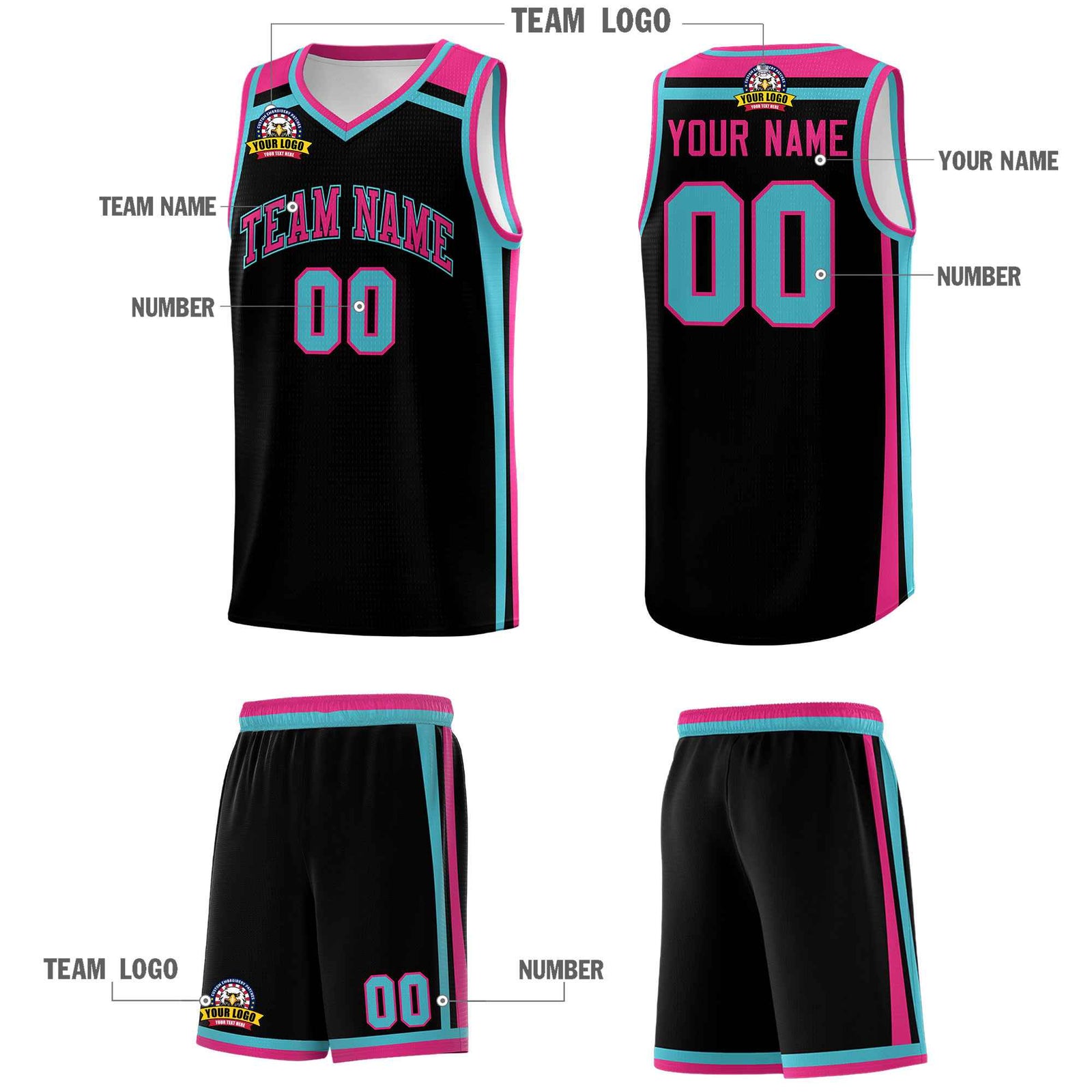 Custom Black Sky Blue Rose Red Trendy Color Charge Series Sports Uniform Basketball Jersey