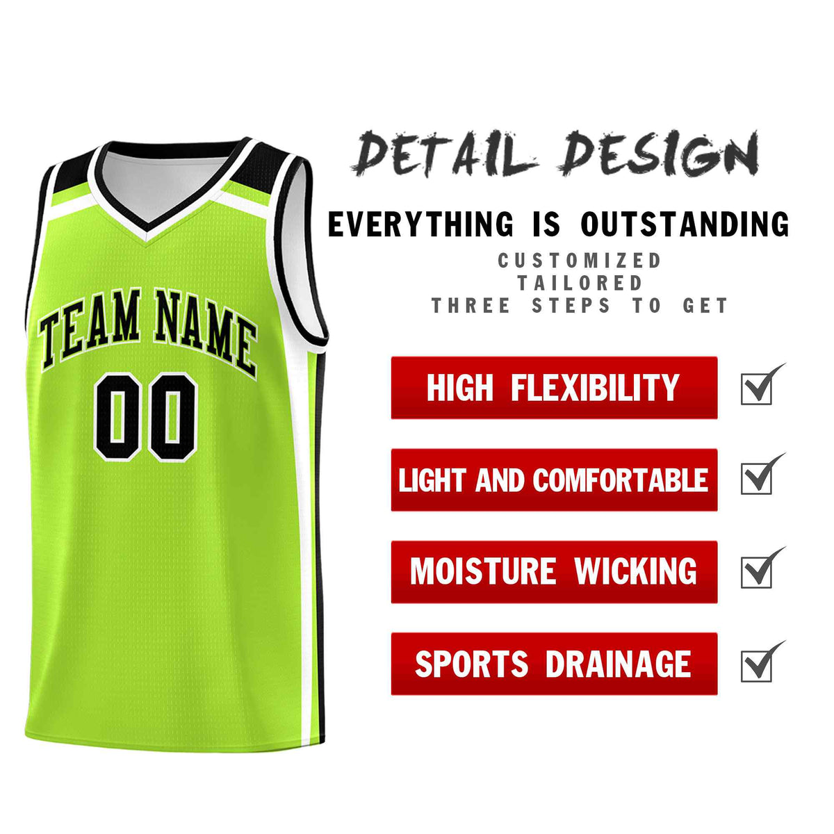 Custom Neon Green White Black Trendy Color Charge Series Sports Uniform Basketball Jersey