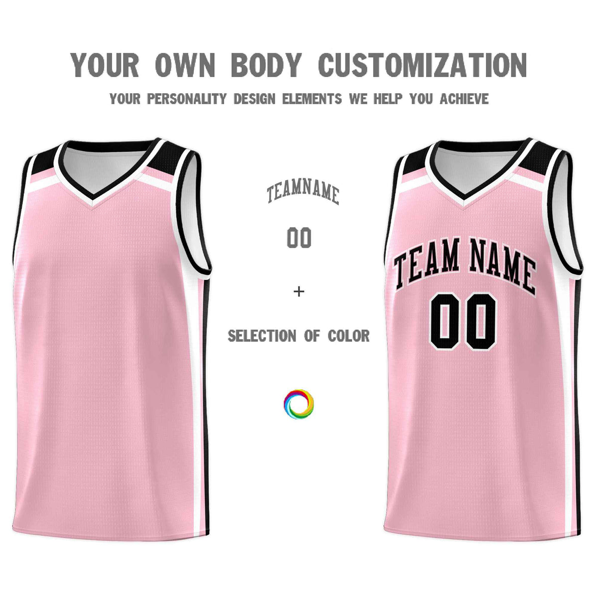 Custom Light Pink White Black Trendy Color Charge Series Sports Uniform Basketball Jersey